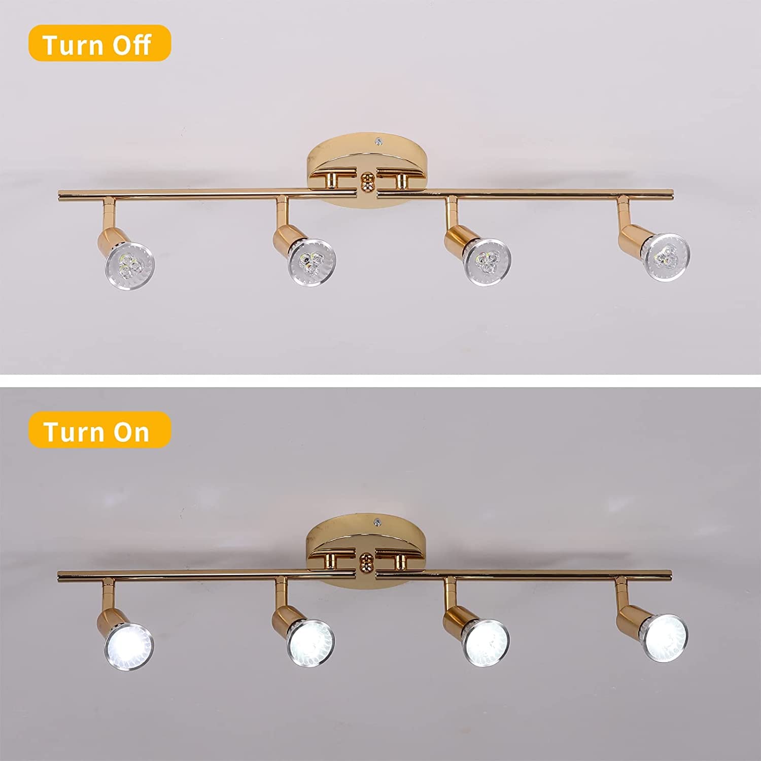 Qcyuui Modern 4-Light Track Lighting Kit, Flush Mount Wall/Ceiling Spot Lights Fixture, Led Track Light With Gold Flexibly Rotat