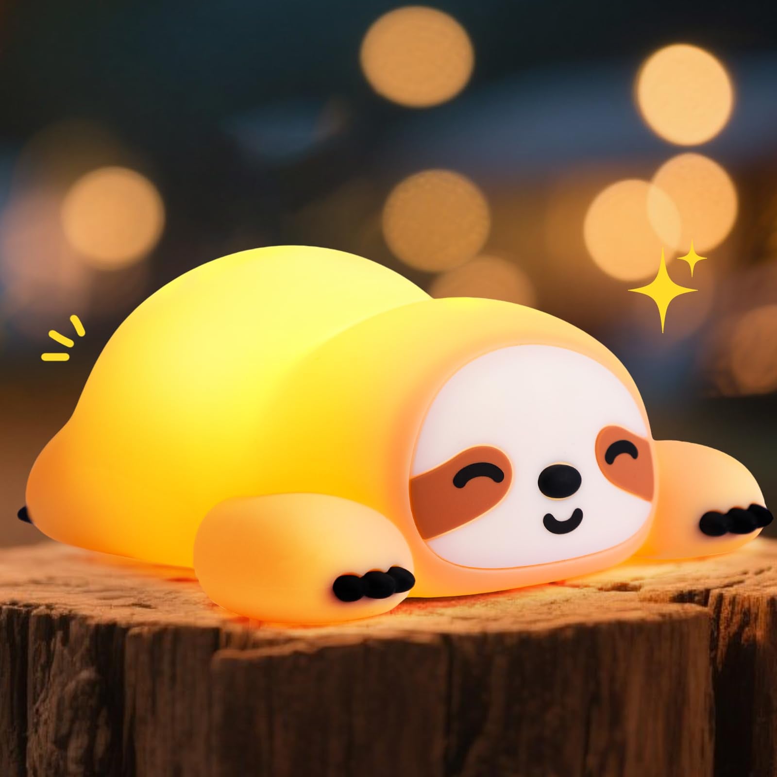 TCMOT Cute Sloth Night Light for Kids, 3-Level Dimmable Nursery Nightlight, Silicone Squishy Light Up Sloth Gifts, Rechargeable