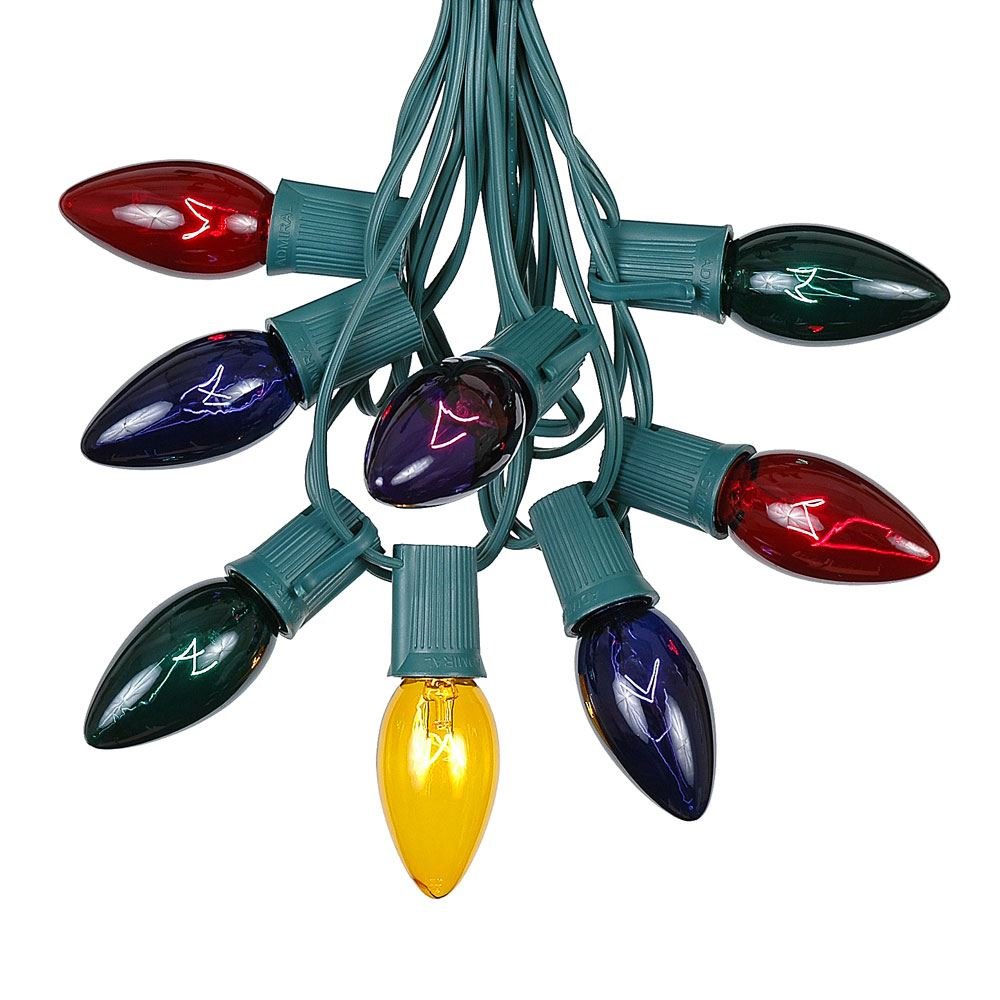 Novelty Lights C9 Multi Christmas String Light Set - 25 Foot - Green Wire - Outdoor Patio Use - Assorted Color