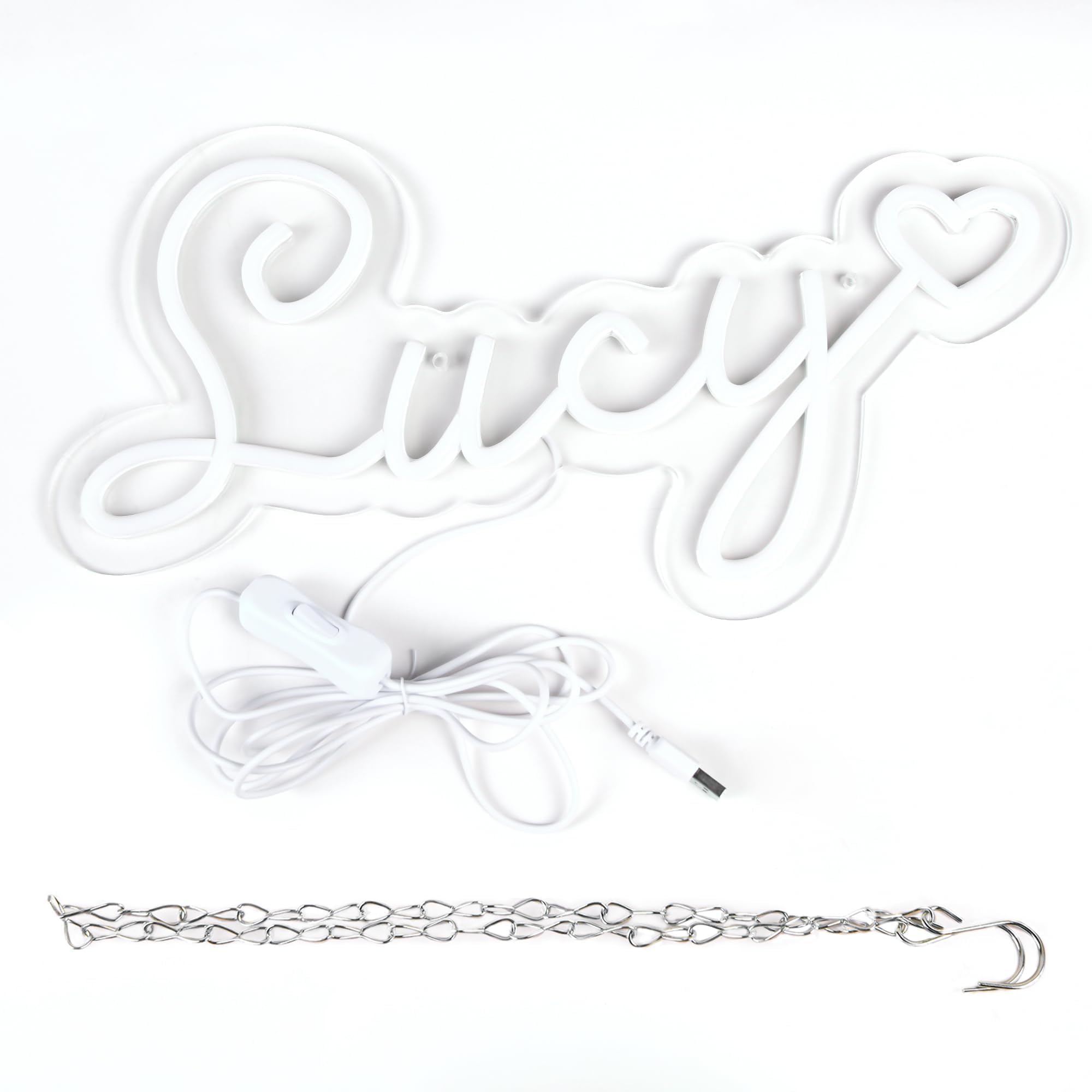 attneon Large Lucy Neon Sign - Customizable LED Wall Decor, 16.1x8.9 Inch Acrylic Light for Kids Bedroom & Birthday Party