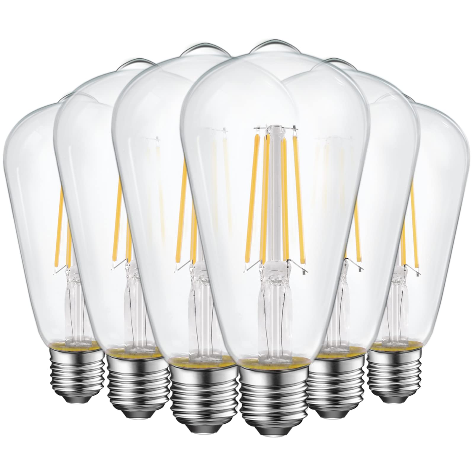 Energetic ST19 Vintage LED Edison Bulbs, 60W Equivalent, Daylight 5000K, E26 Base, UL Listed, 6 Pack
