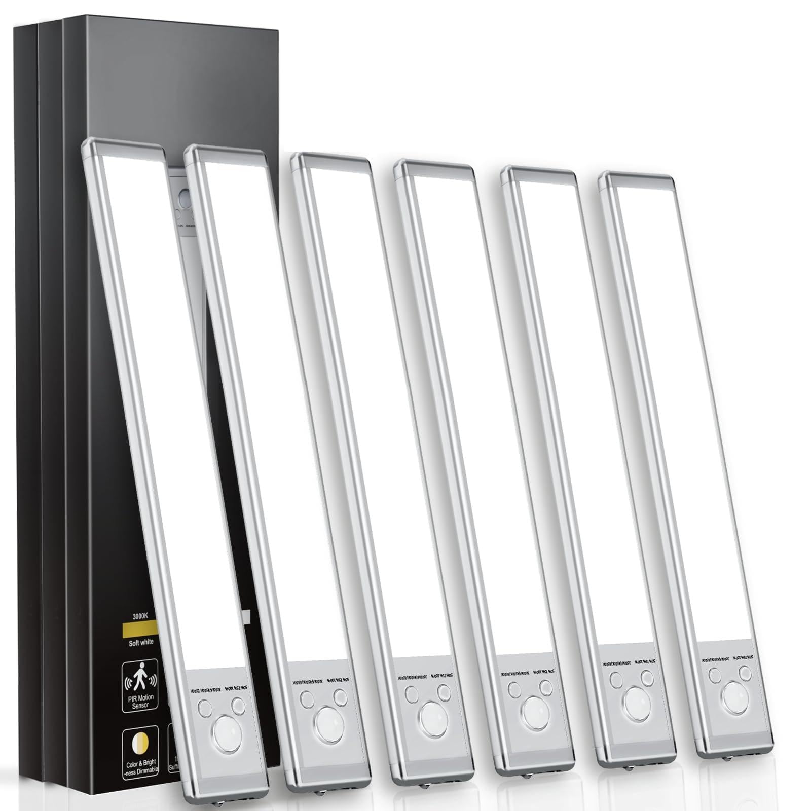 Under Cabinet Lights 76 LED Operated Motion Sensor Light Indoor 1500mAh USB Rechargeable Closet Lights  6 Pack Magnetic Dimmable Closet Lights Wireless Under Counter Lights for Kitchen  Stairs.
