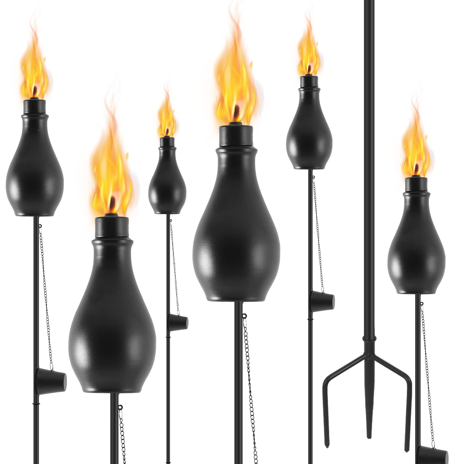 Zspeng 6 Pack Metal Citronella Torches, 59-Inch With 3-Prong Grounded Stake For Outdoor Use