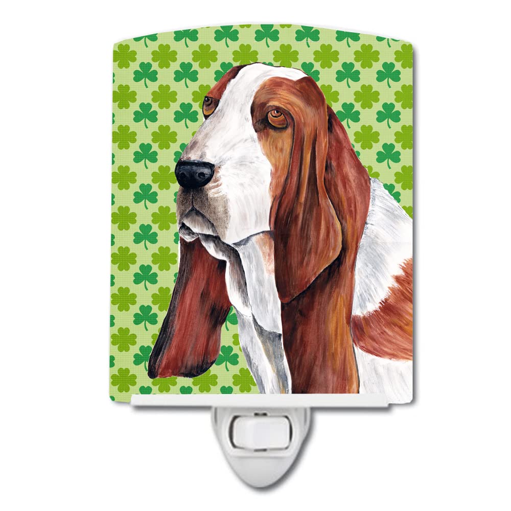 Carolines Treasures Night Light, Basset Hound St. Patricks Day, Ceramic, 6x4x3in, Multicolor, Model SC9292CNL