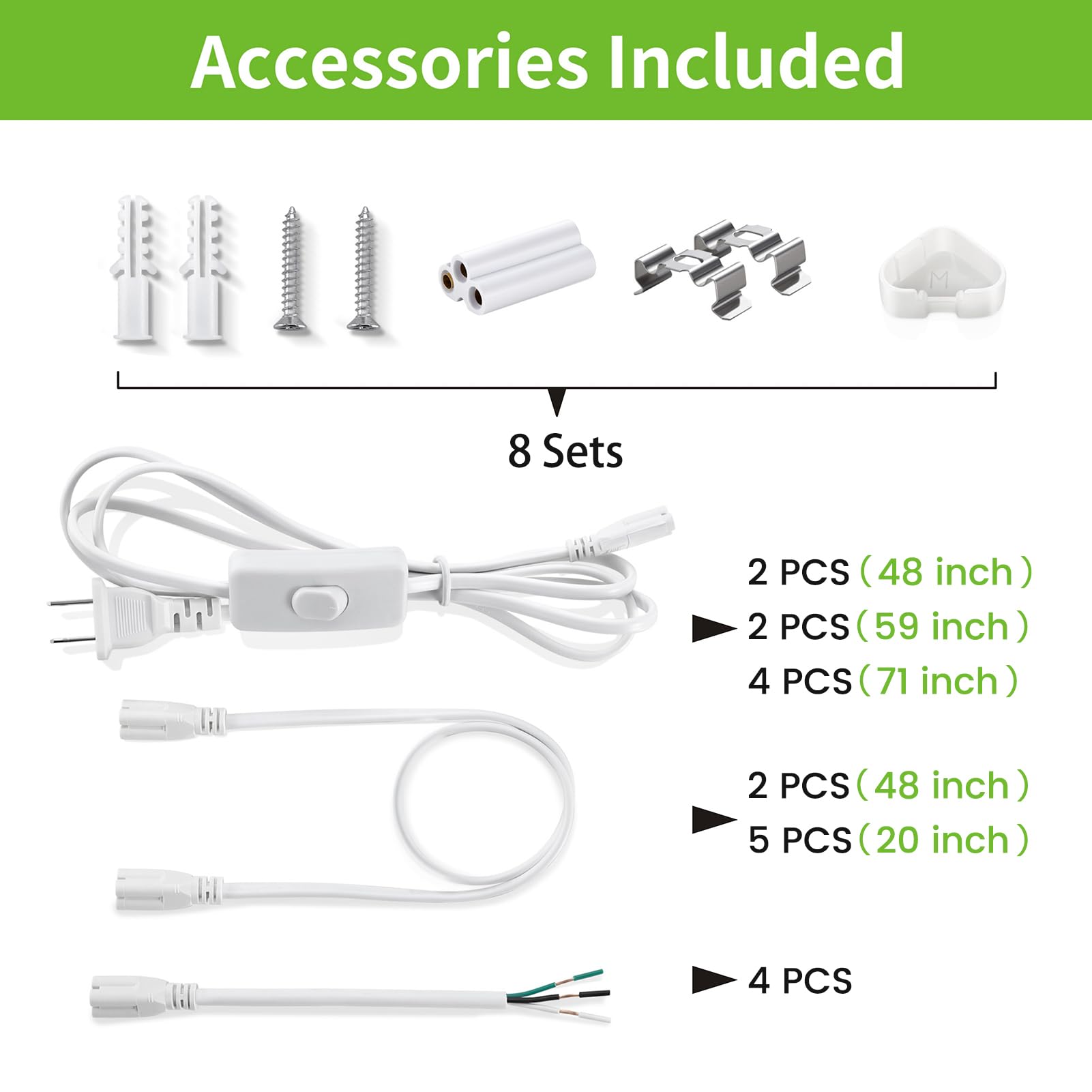 (8 Pack) Upgraded 4Ft T5 Led Integrated Fixture, 6500K,20W,2300Lm(Super Bright White) Linkable Led Shop Light,Garage Light,Ceiling And Cabinet Light,Strip Light,Corded Electric With On/Off Switch