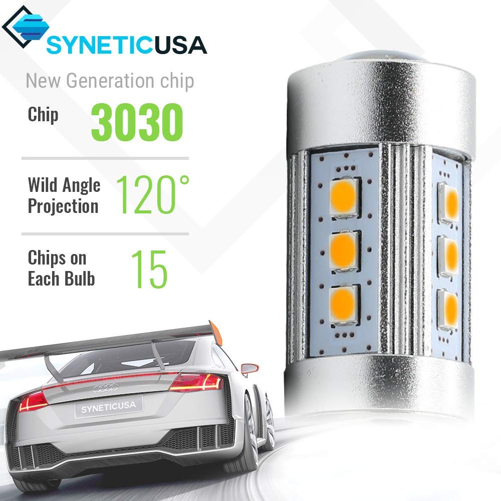 Syneticusa 3157 Error Free Canbus Ready Yellow/Amber LED Front/Rear Turn Signal Light Bulbs DRL Parking Lamp No Hyper Flash All