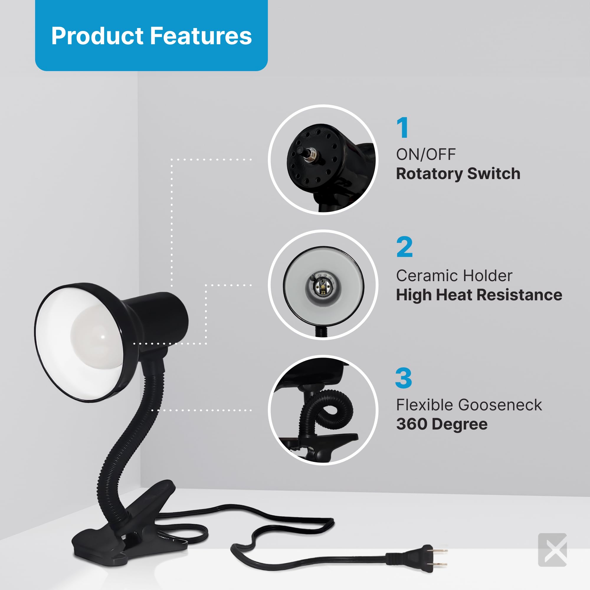 Xtricity LED Desk Lamp, 360° Flexible Gooseneck, 6W A19 Bulb, 10.25” Height, Black Finish