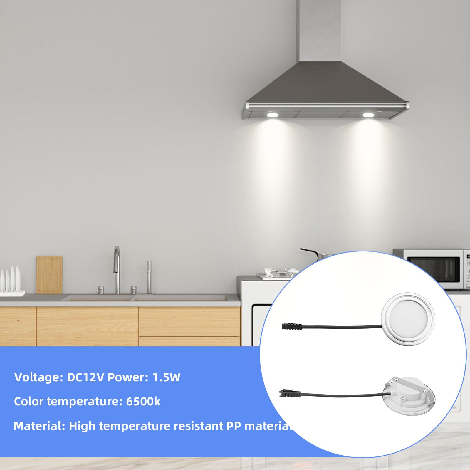 BTFO 2pcs Range Hood Light Bulbs, DC 12V 1.5W, 6500K LED, 2.68in Diameter, Stainless Steel, Model M07181