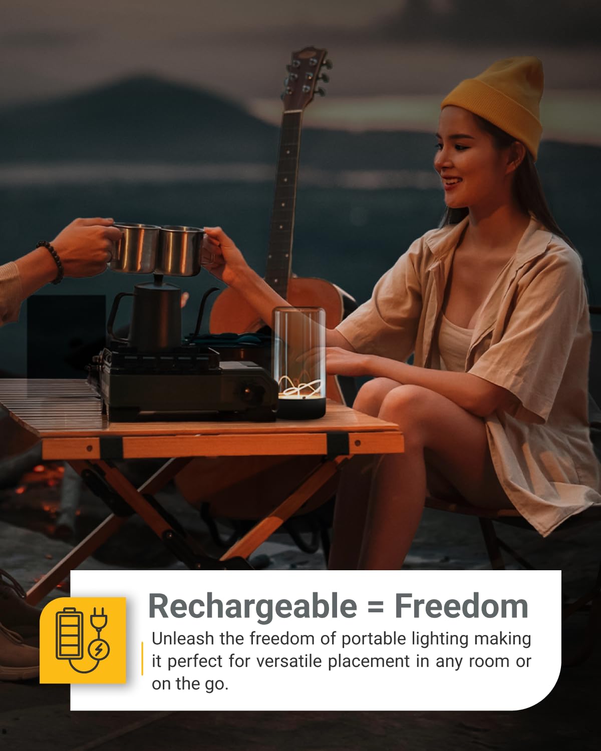 Sunco Lighting Rechargeable Table Lamps - 1W Dimmable LED, 2700K Soft White, USB-C, 2 Pack, Minimalist Design, Model TL_CY_UB-B