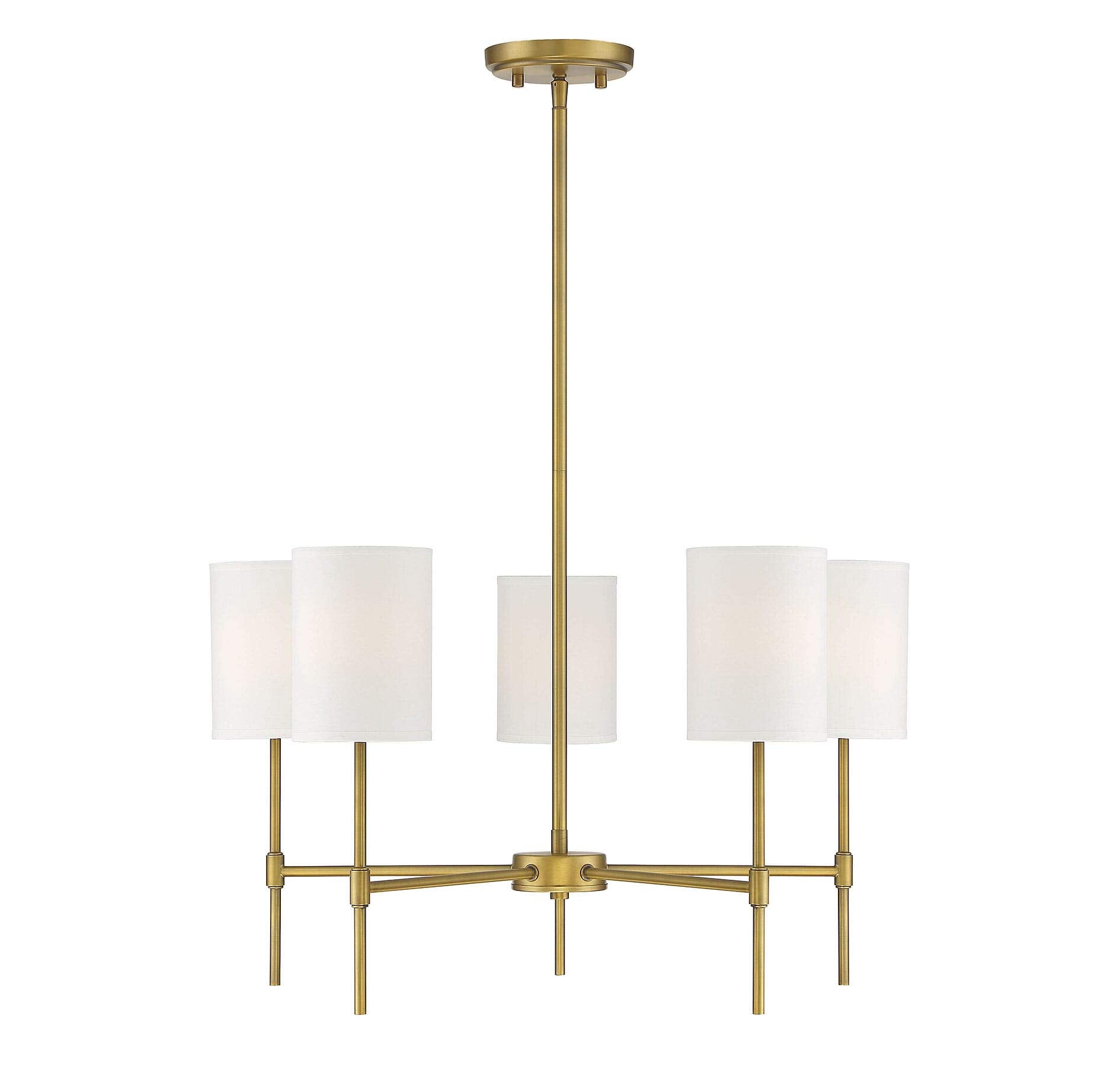 Savoy House 25 in. W x 15 in. H 5-Light Natural Brass Chandelier with White Fabric Shades M10067NB