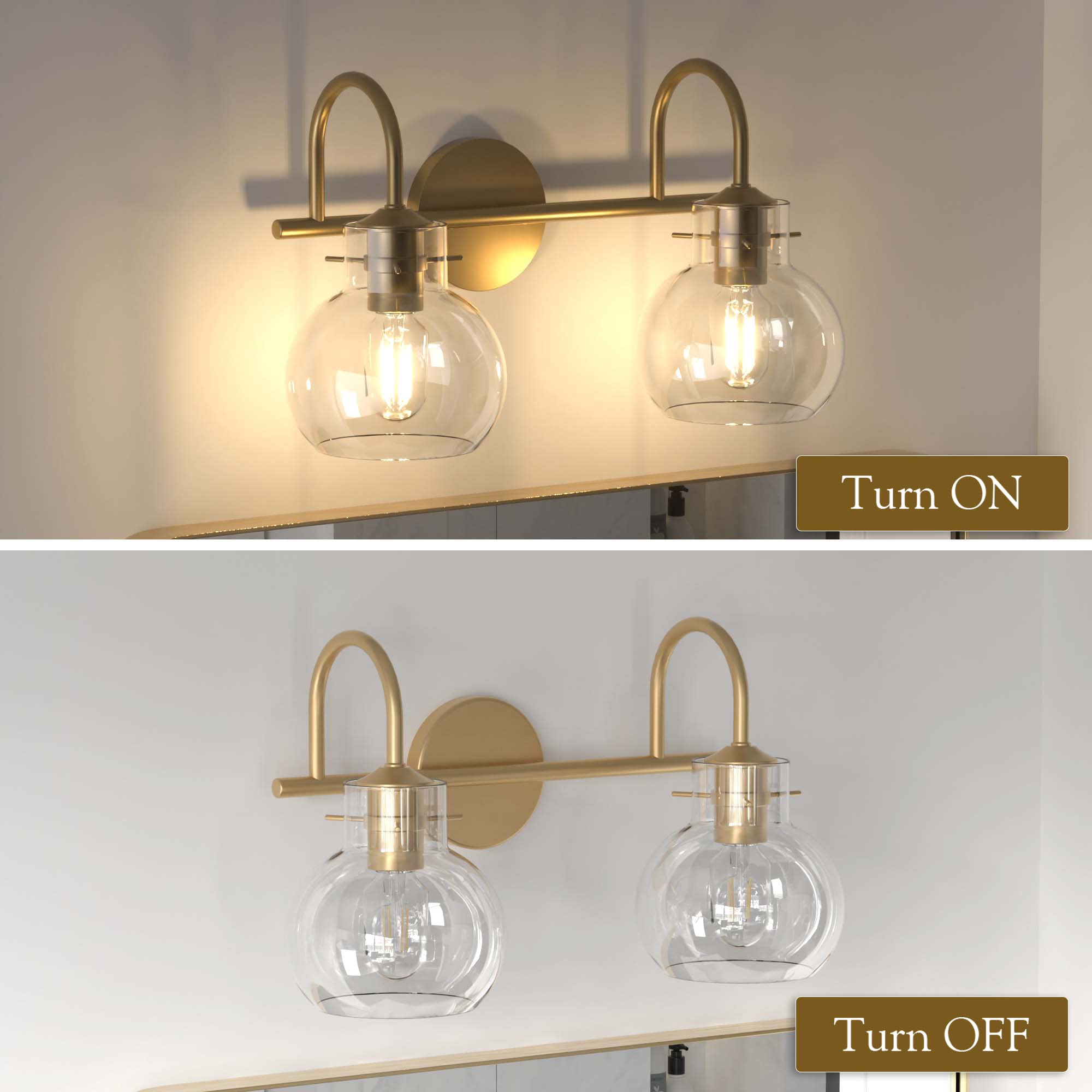 Paihome 2 Light Bathroom Light Fixture, Black Vanity Light For Bathroom Modern Wall Sconce Lighting Matte Black, Farmhouse Metal Wall Lamp With Globe Glass Shade, Wall Mount Light Fixture For Mirror