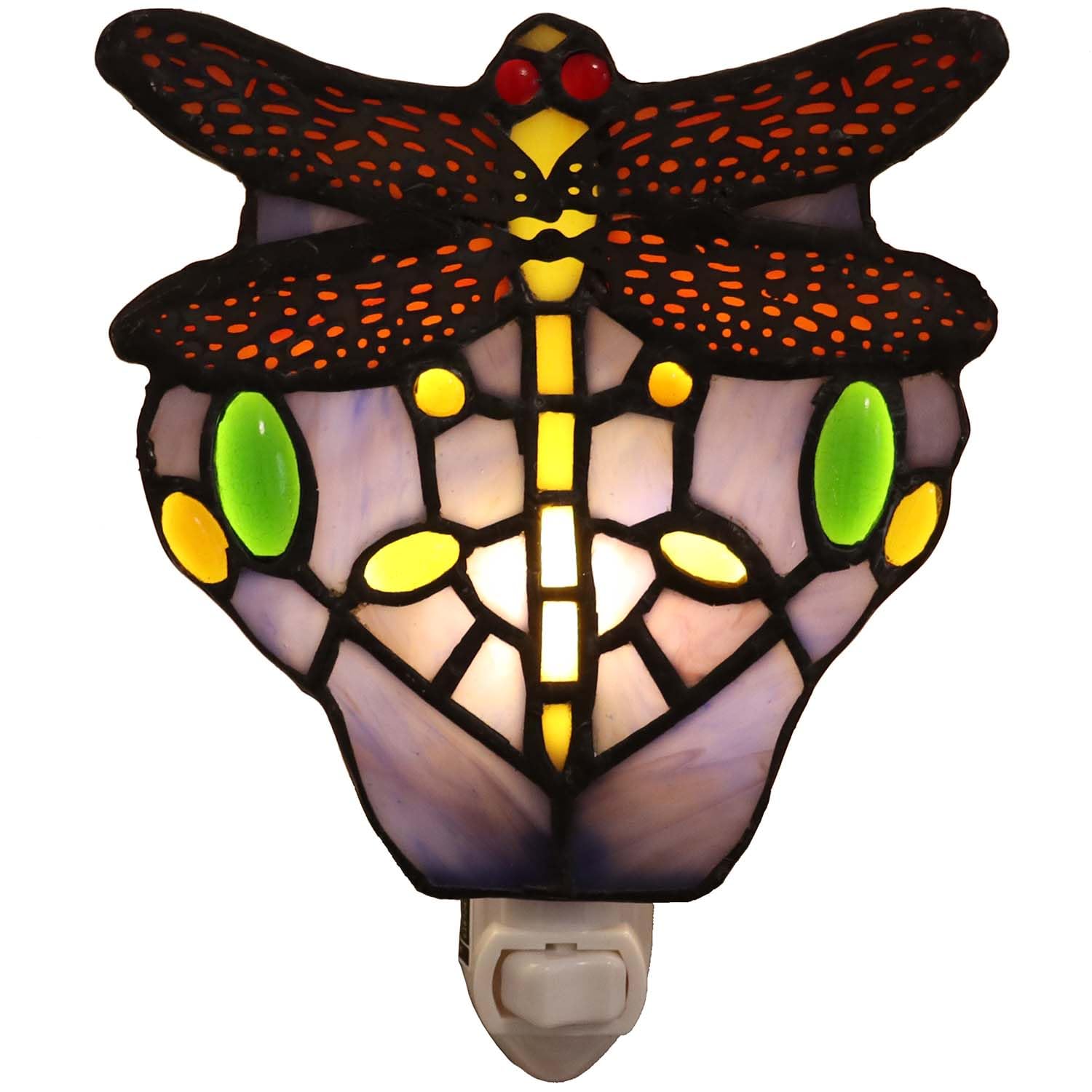 Bieye L10931 Tiffany Style Stained Glass Dragonfly Wall Lamp with Plug-in Night Light Socket for Home Decor (Blue)