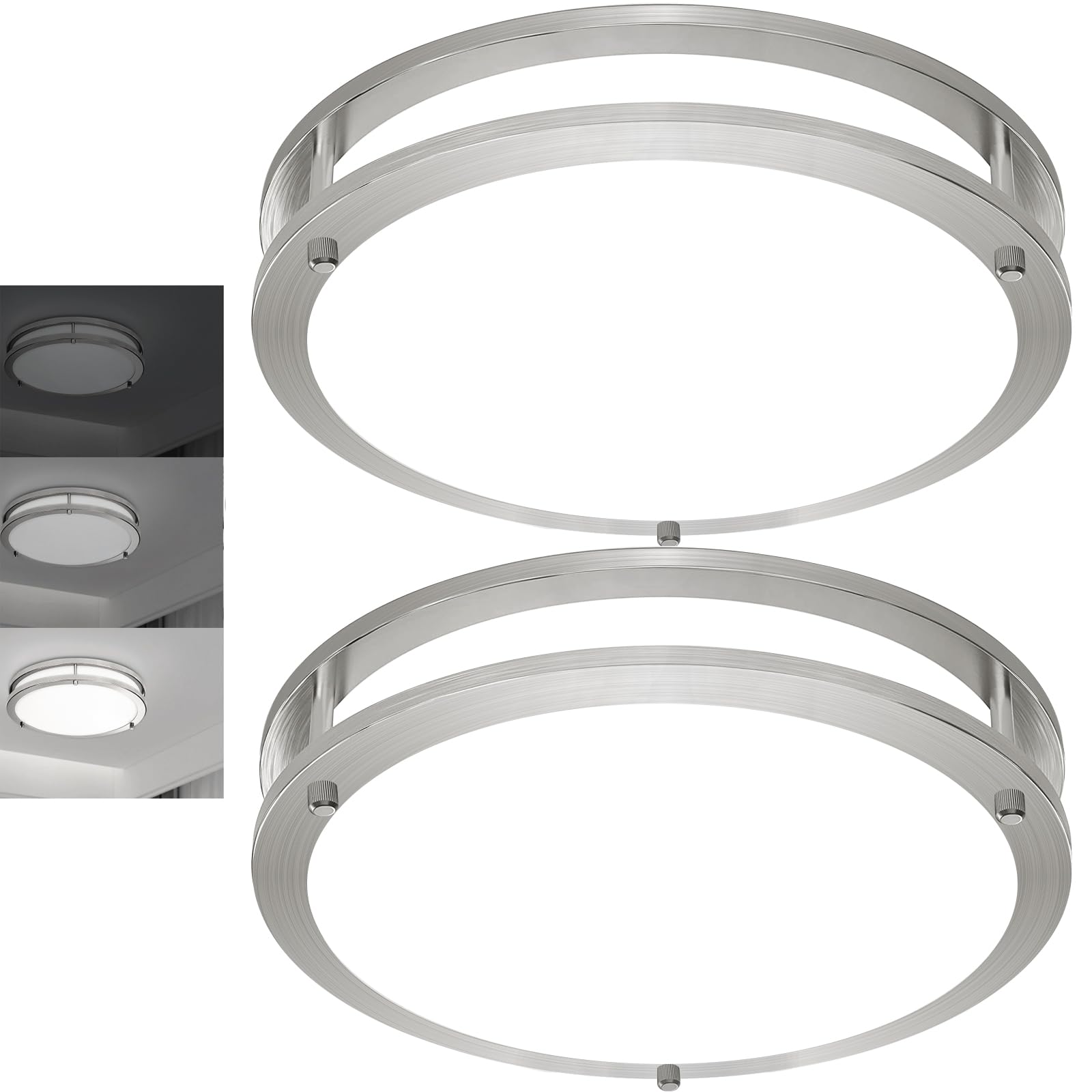 Elekeed 16Inch LED Flush Mount Ceiling Light Fixture 2 Pack, 48W 4800LM Ceiling Light Fixture Brushed Nickel, Dimmable Ceiling L