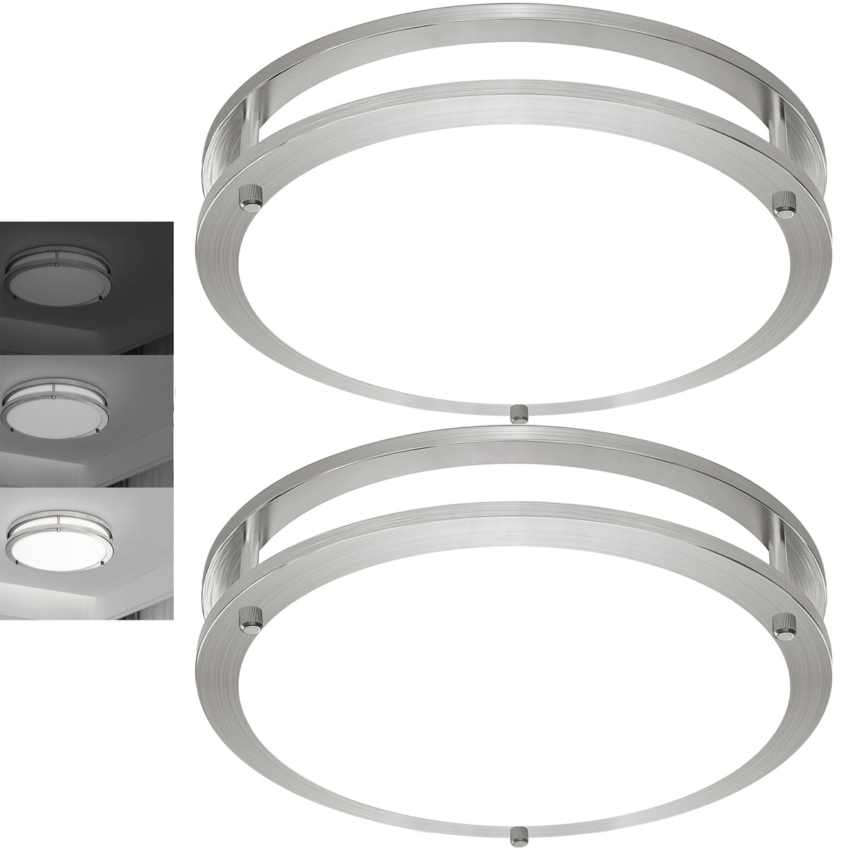 Elekeed 2Pack 10Inch Led Ceiling Light Fixtures, 24W 2400Lm Flush Mount Light Fixture, Brushed Nickel Dimmable Light Fixture 500