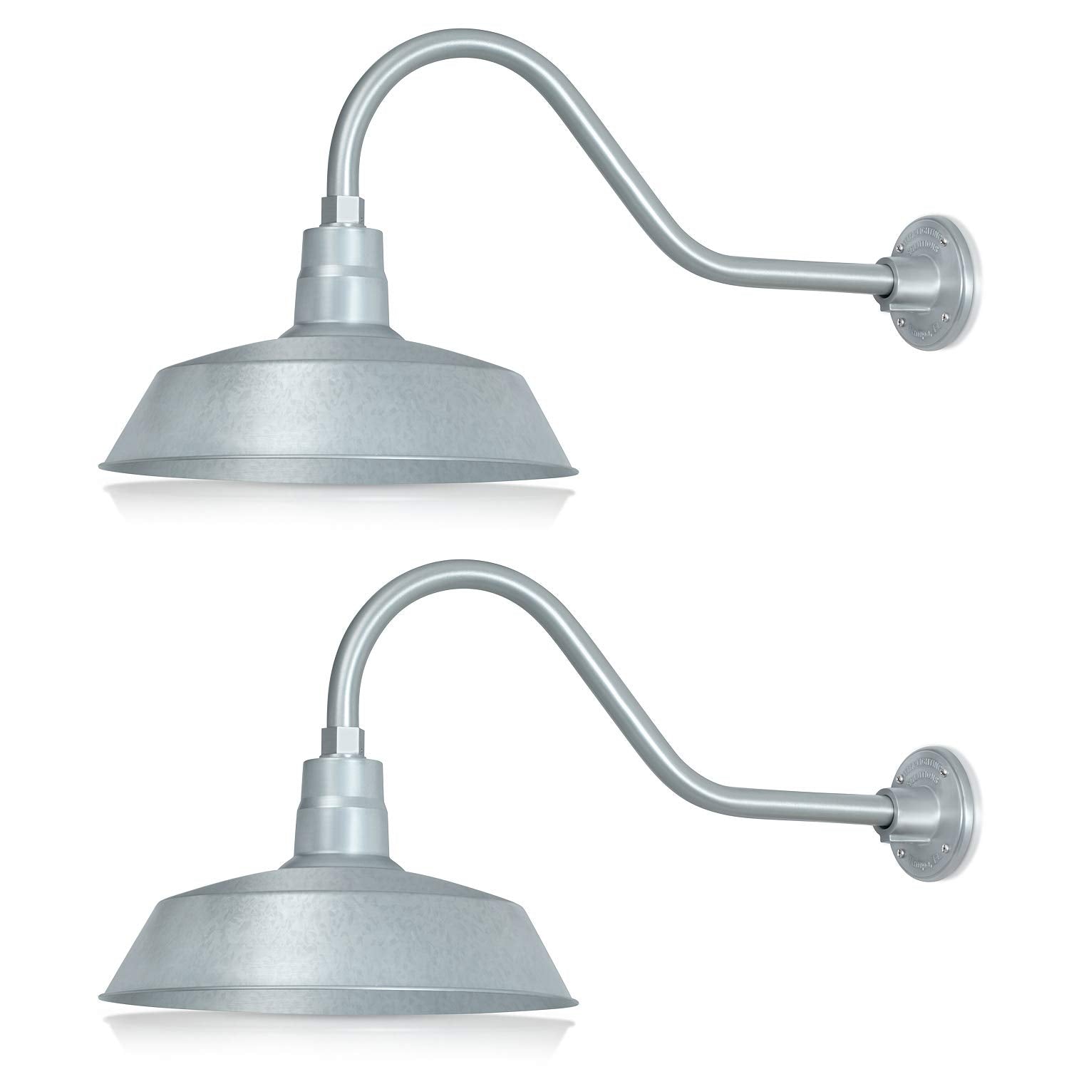 14In. Galvanized Finish Outdoor Gooseneck Barn Light Fixture With 22In. Long Extension Arm - Wall Sconce Farmhouse, Antique Styl