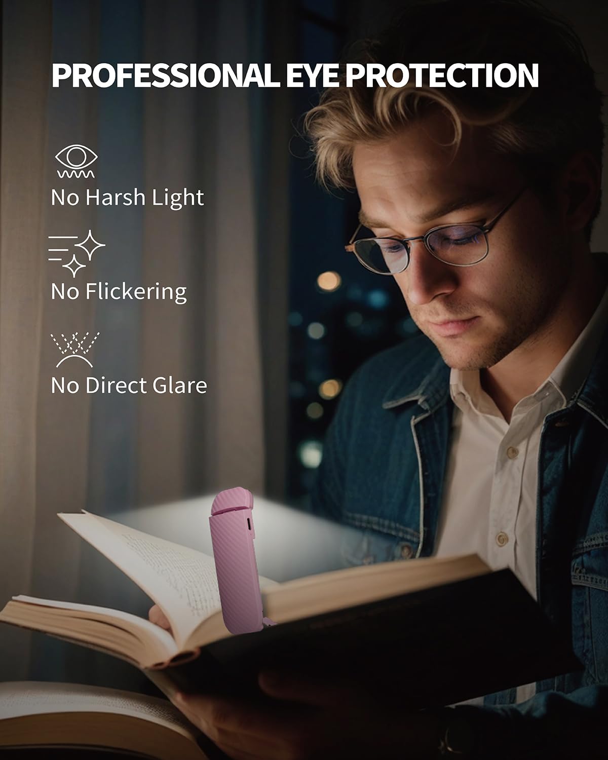 HEMONNKAM Clip-On Reading Light, Rechargeable Book Light, Pink, Model Book Light-005