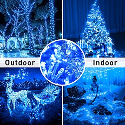 JMEXSUSS 250 LED String Lights, 91.5ft Blue Waterproof Christmas Lights, 8 Modes, Indoor/Outdoor, Model EXS-S-0250