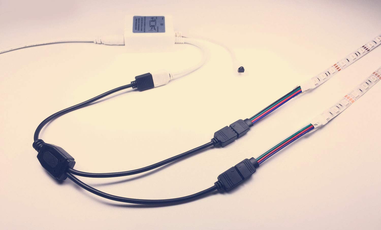 TronicsPros 2pcs 4 Pin RGB LED Strip Splitter Cable - 12 Inch, Black, Copper, 1 to 2 Connector for SMD 5050 3528 283