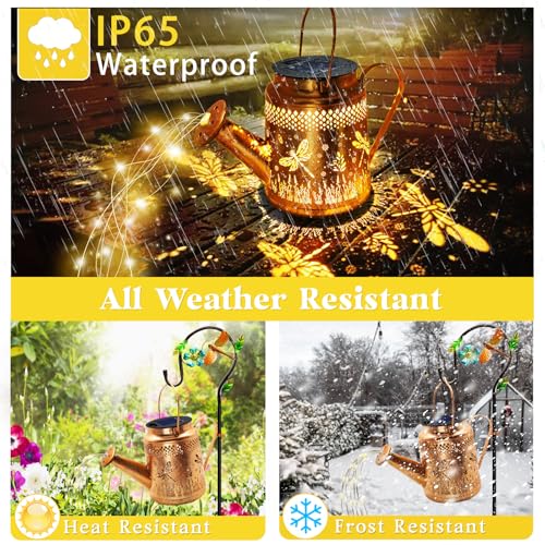Solar Lights Outdoor Garden Decor, Dragonfly Hanging Watering Can Landscape Lights Waterproof Yard Decorations For Outside Porch