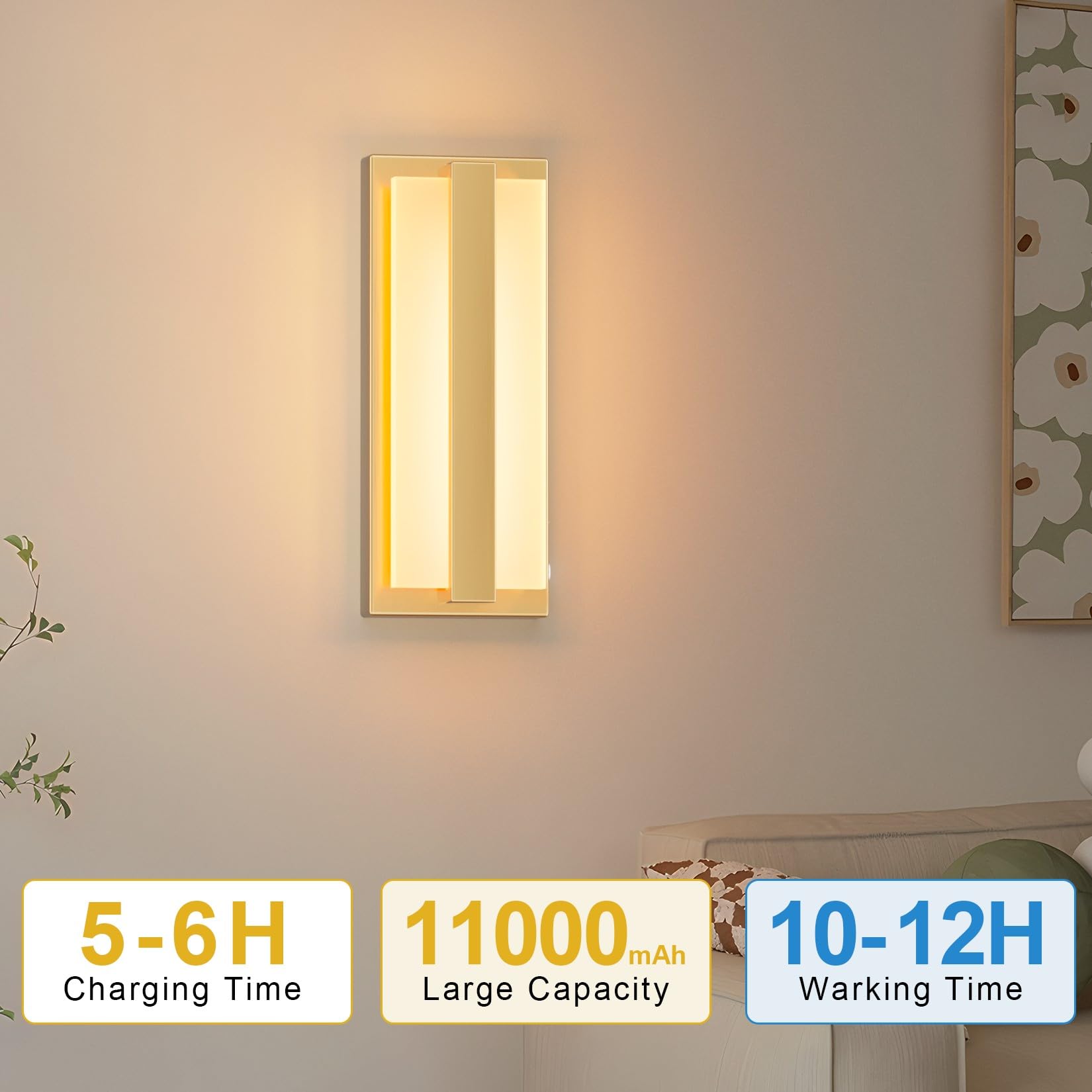 Aoceley USB-C Rechargeable LED Wall Sconce with Remote, Dimmable Touch Light, Gold, Model 8009, Indoor Use