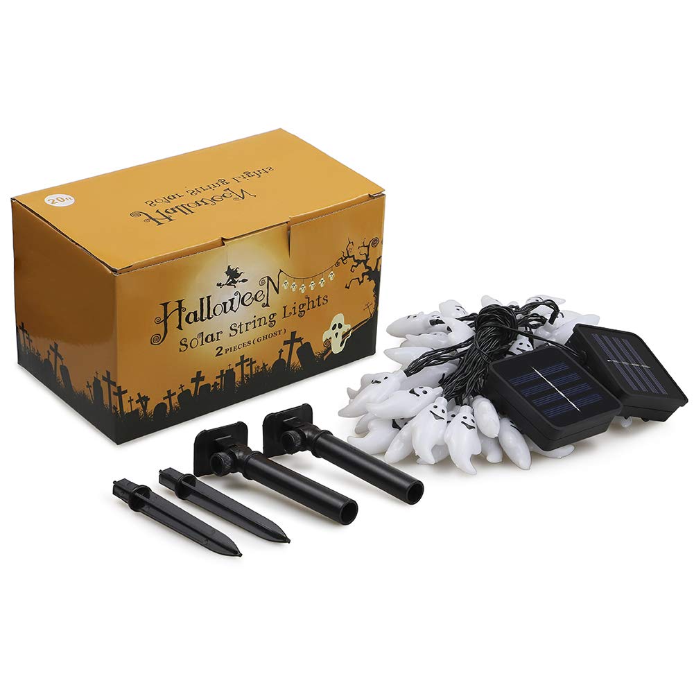 Qunlight Solar String Lights 30 LED 20ft Waterproof 8 Modes Halloween Decoration 2PACK Ghost