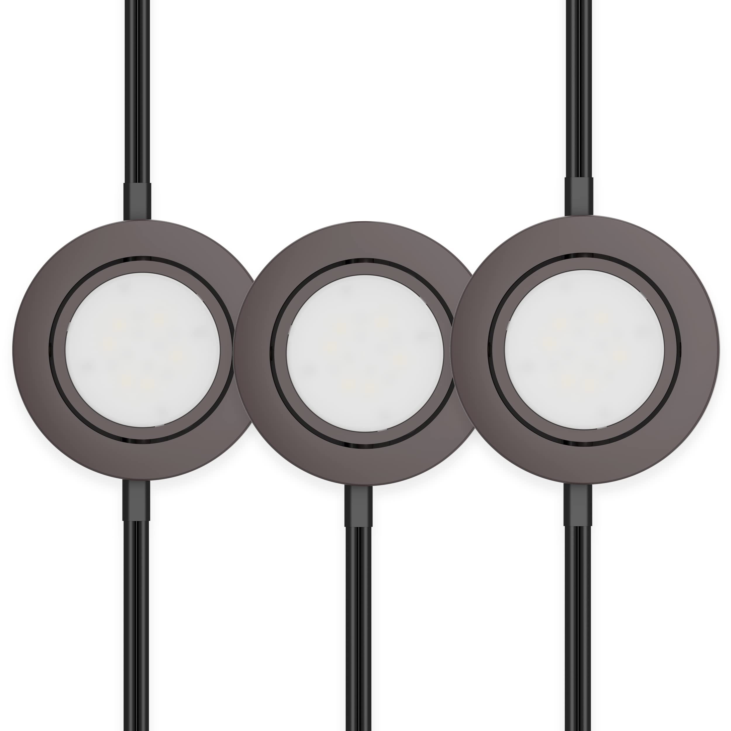 GETINLIGHT 2.75&quot; Wide 4000K Swivel and Dimmable Wired LED Puck Lights Kit, Plug-in or Hardwired Installation, Recessed or Surface Mounted, Bronze Finished, Set of 3, IN-0107-3-BZ-40