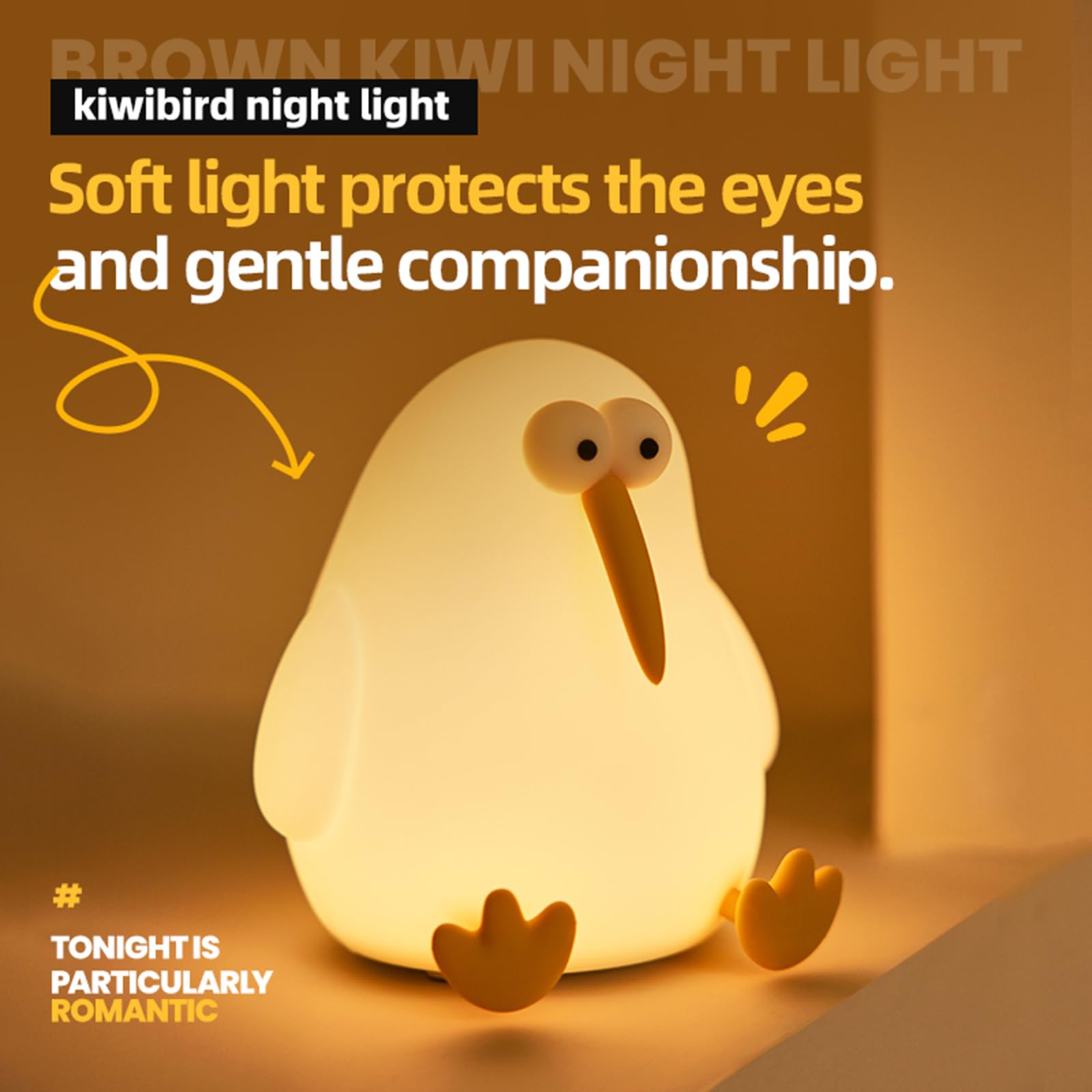 Cute Baby Night Light for Kids,Squishy Kiwibird Bedside Lamp for Night Stands,Rechargeable Dimmable Silicone Nursery Toddler Ani