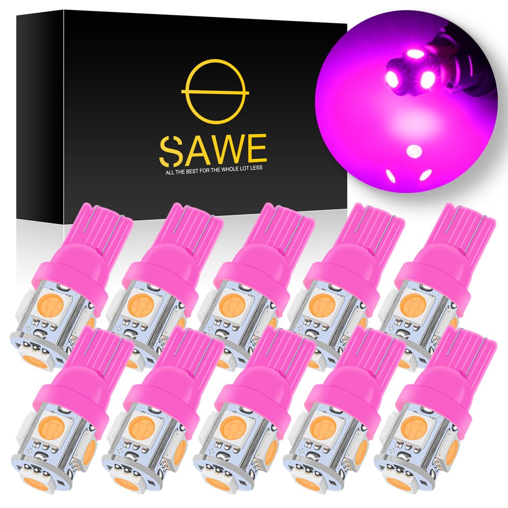 SAWE LED License Plate Dome Map Lights Bulbs, 5-SMD, Pack of 10, Pink/Purple