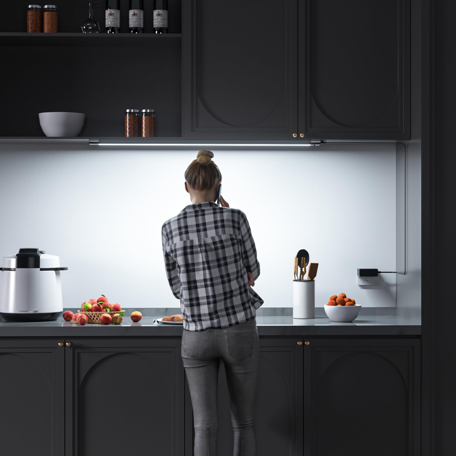 WOBANE LED Under Cabinet Light, 24 inch, Black, Hand Wave Activated, Warm White to White, Touchless Dimmable, Model CS4