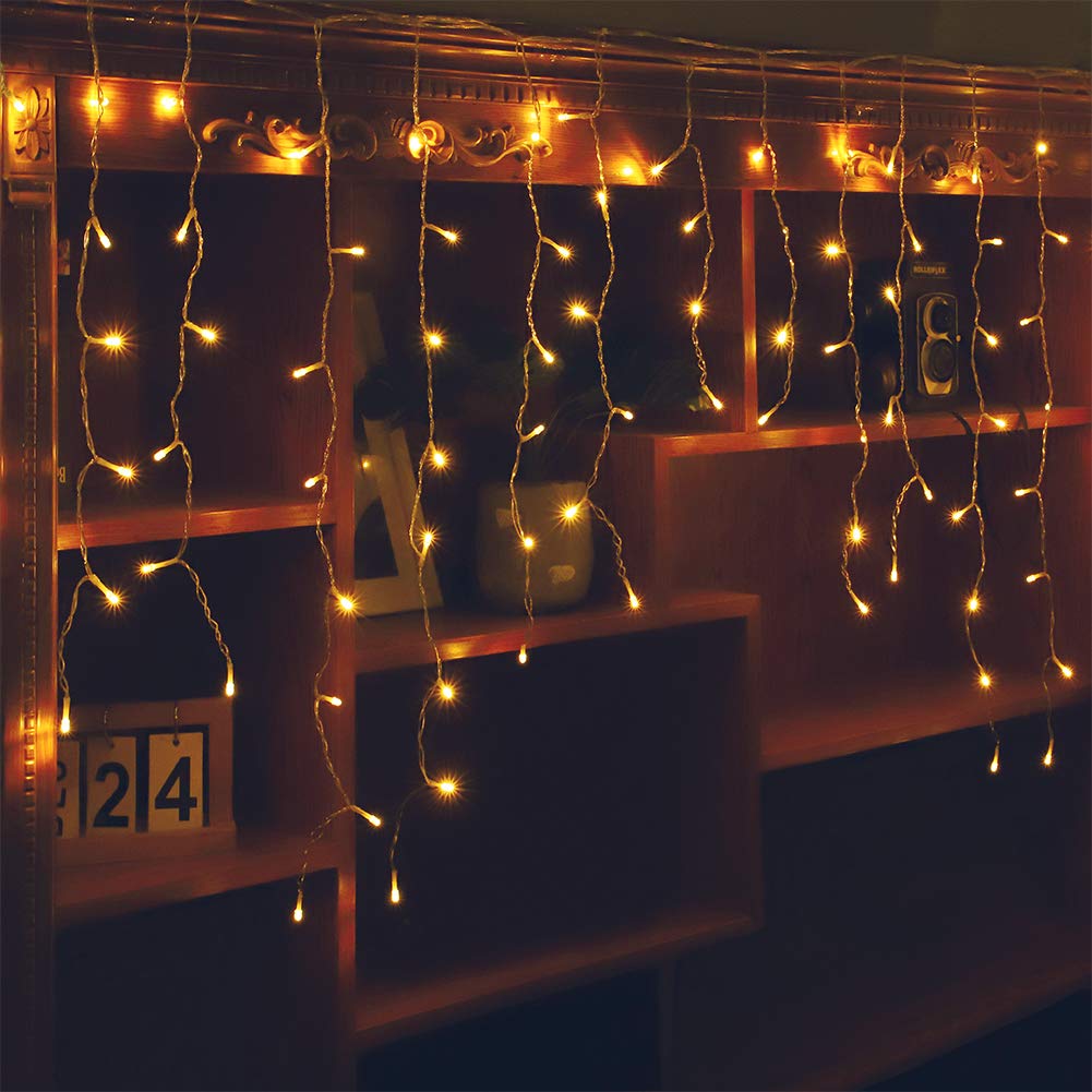 Orangie LED Icicle Lights, 96L 9.8ft with 8 Modes, Curtain Fairy Light, LED String Light for Wedding/Christmas/Halloween/Thanksg