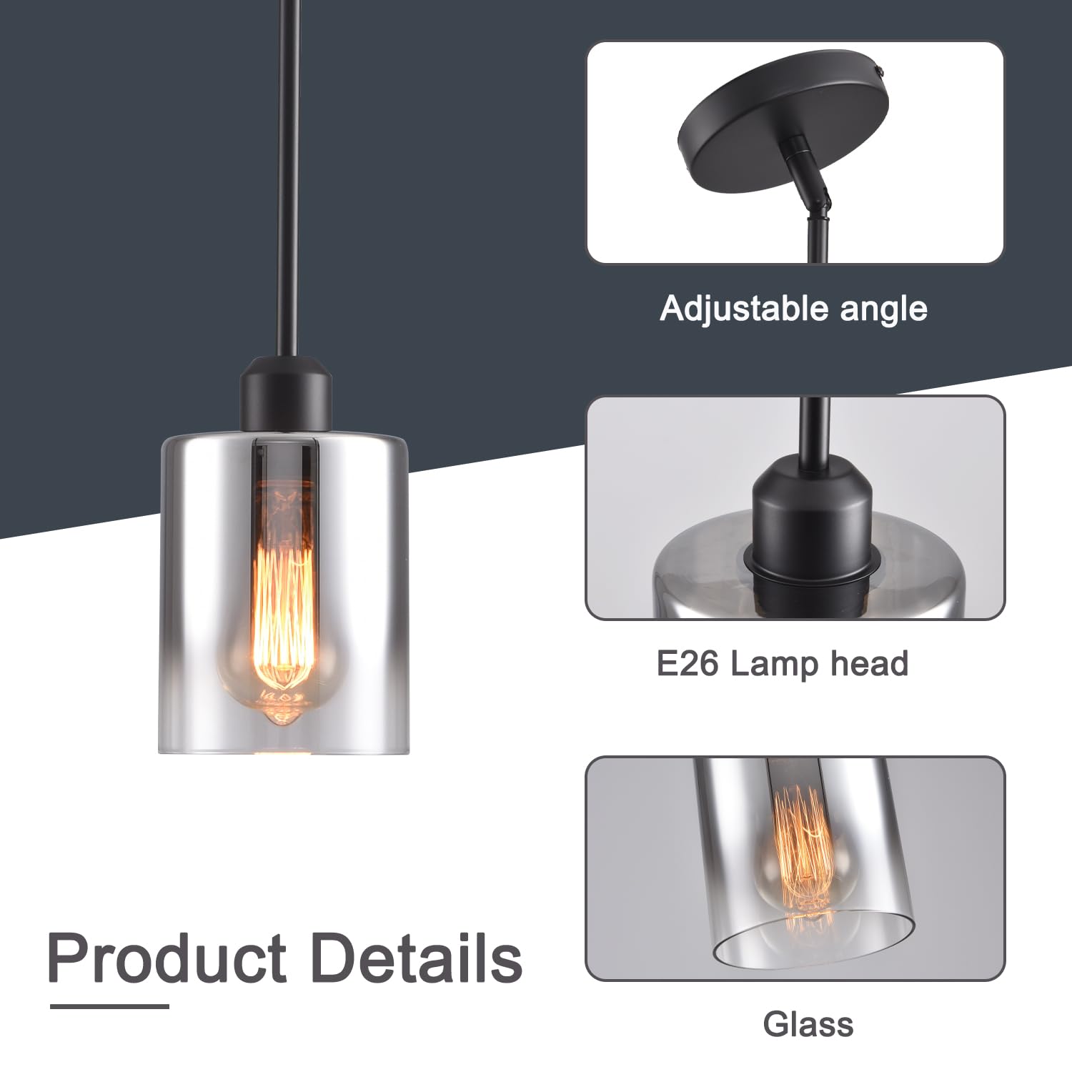 Ihengyanlt 2 Pack Pendant Light Kitchen Island Pendant Lighting  Hanging Light With Silver Gradient Glass Shade  Black Modern Indoor Hanging Lamp