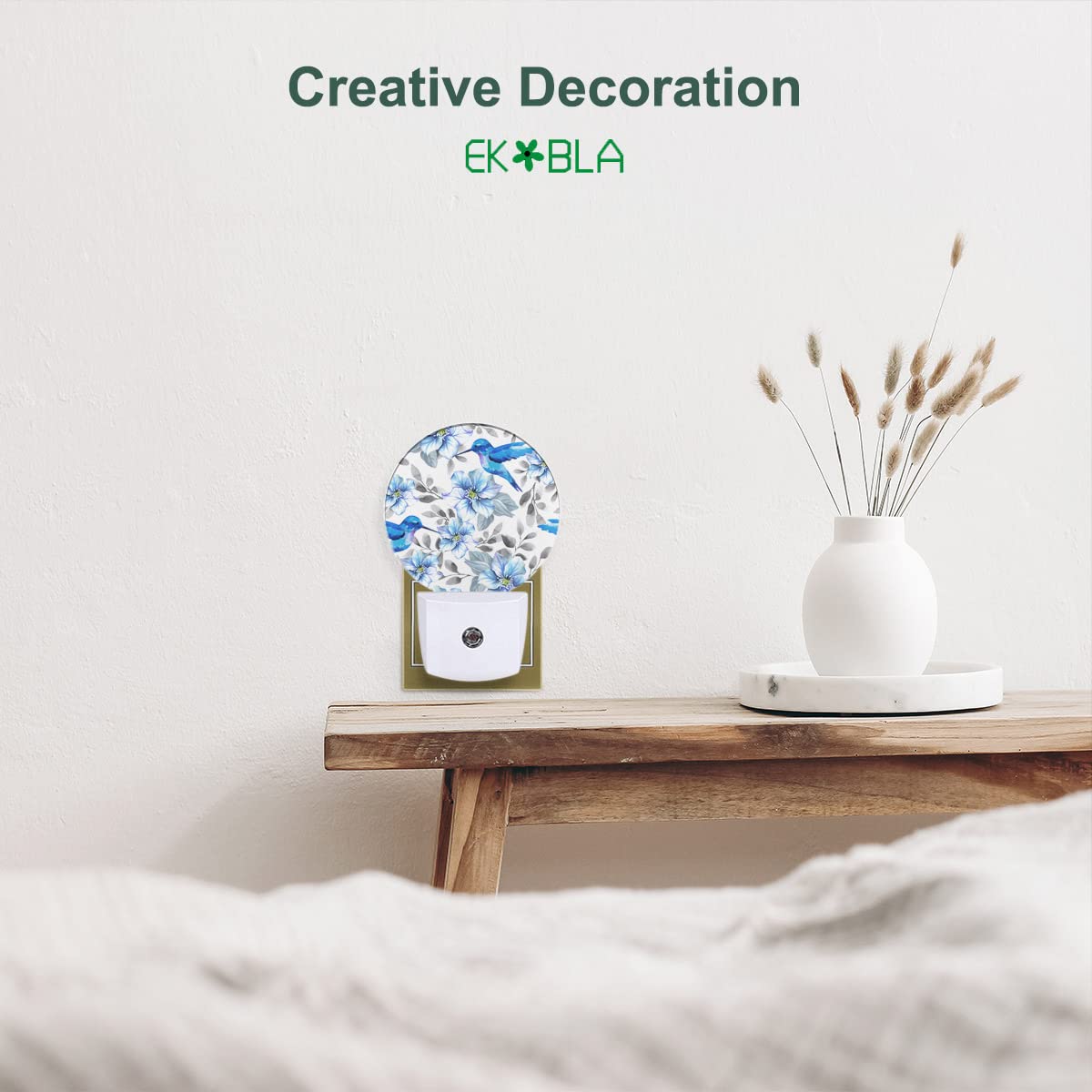 EKOBLA Blue Hummingbirds Night Light - Auto On/Off LED, 0.5W, ABS Plastic, 1.14"D x 2.95"W x 4.95