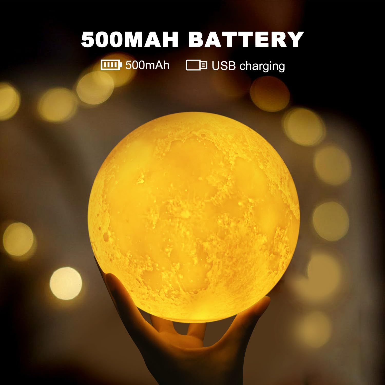GROPINFLY Moon Lamp - 16 Colors, USB Rechargeable, Sliding Control Night Light, Unique Stand, White, Perfect Gift for Kids and Lovers