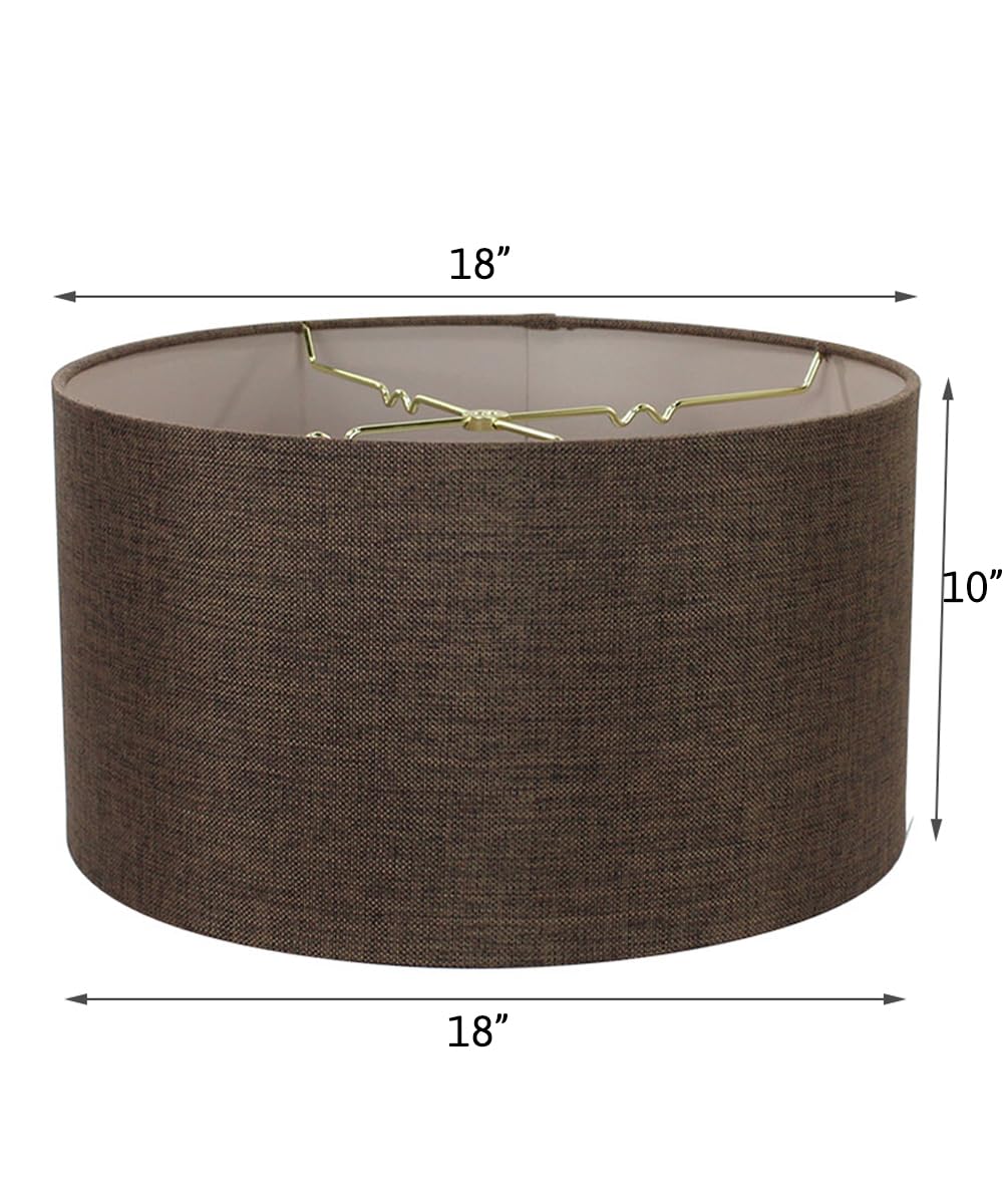 18X18X10 Chocolate Burlap Shallow Drum Lampshade With Brass Spider Fitter By Home Concept - Perfect For Table And Floor Lamps -