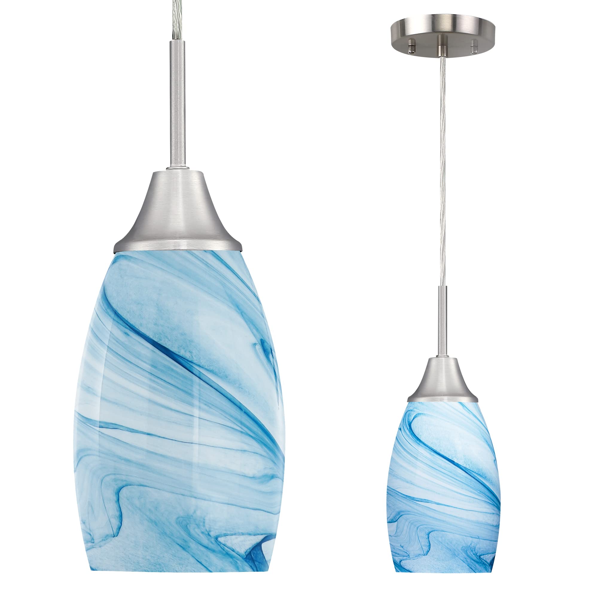 Viinew Blue Glass Pendant Light, Handblown Art Oval 4.72&quot;, 1-Pack For Dining Room & Kitchen