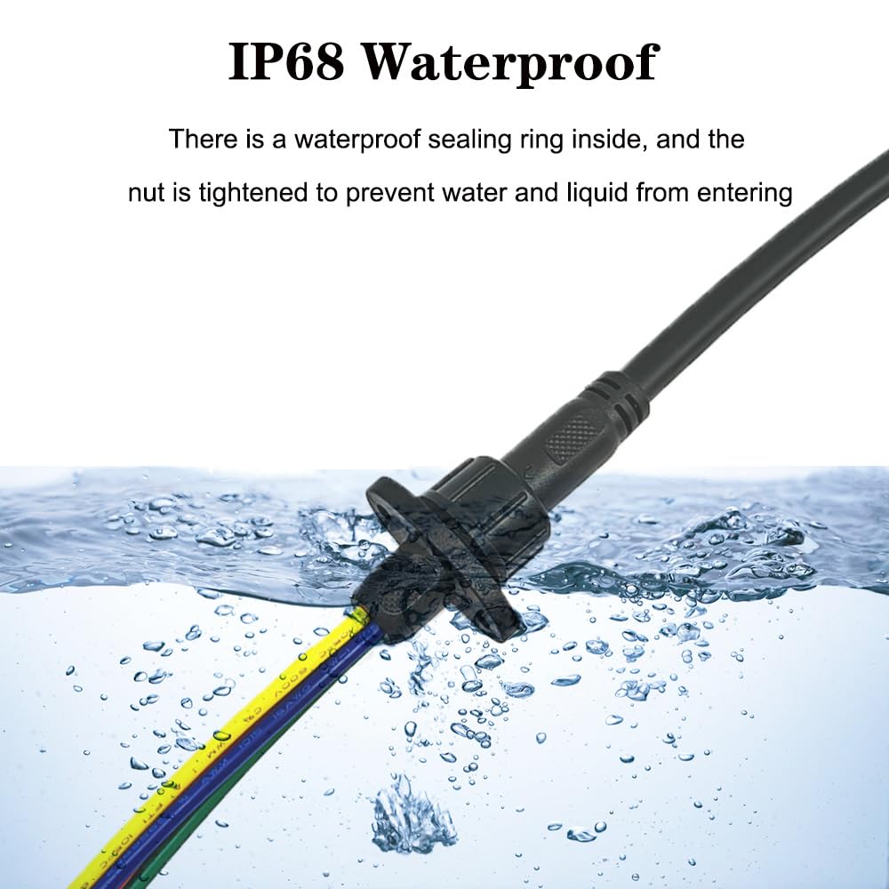 Newnewliu 4Pin Waterproof Connector,4 Wire Male Female Plug Led Connector With 18Awg M16 Waterproof Cover Extension Cable With E