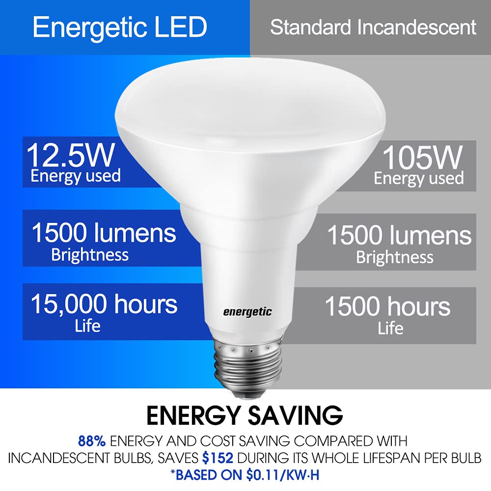 E Energetic Lighting Led Recessed Light Bulbs Br30, 1500Lm, Dimmable, Soft White 2700K, 105W Equivalent, Indoor Flood Lights For