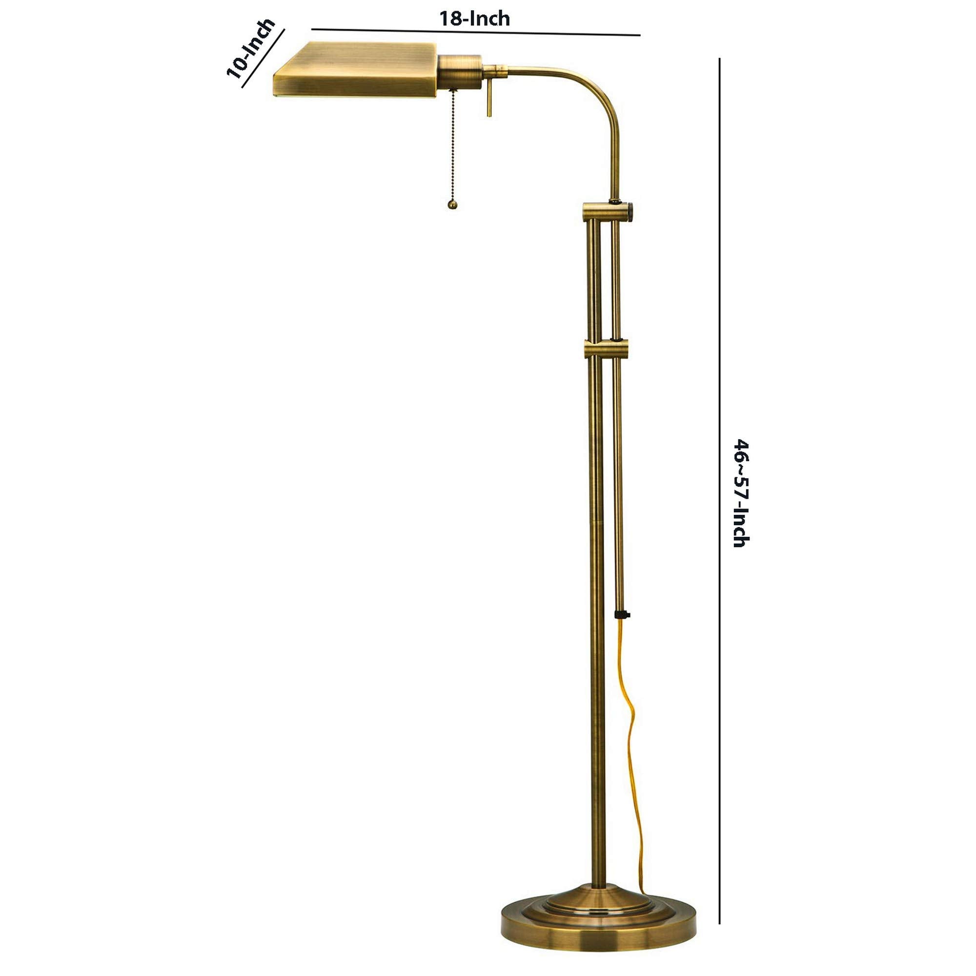 Benzara Metal Rectangular Floor Lamp, Adjustable Pole, Model BM225079, Gold