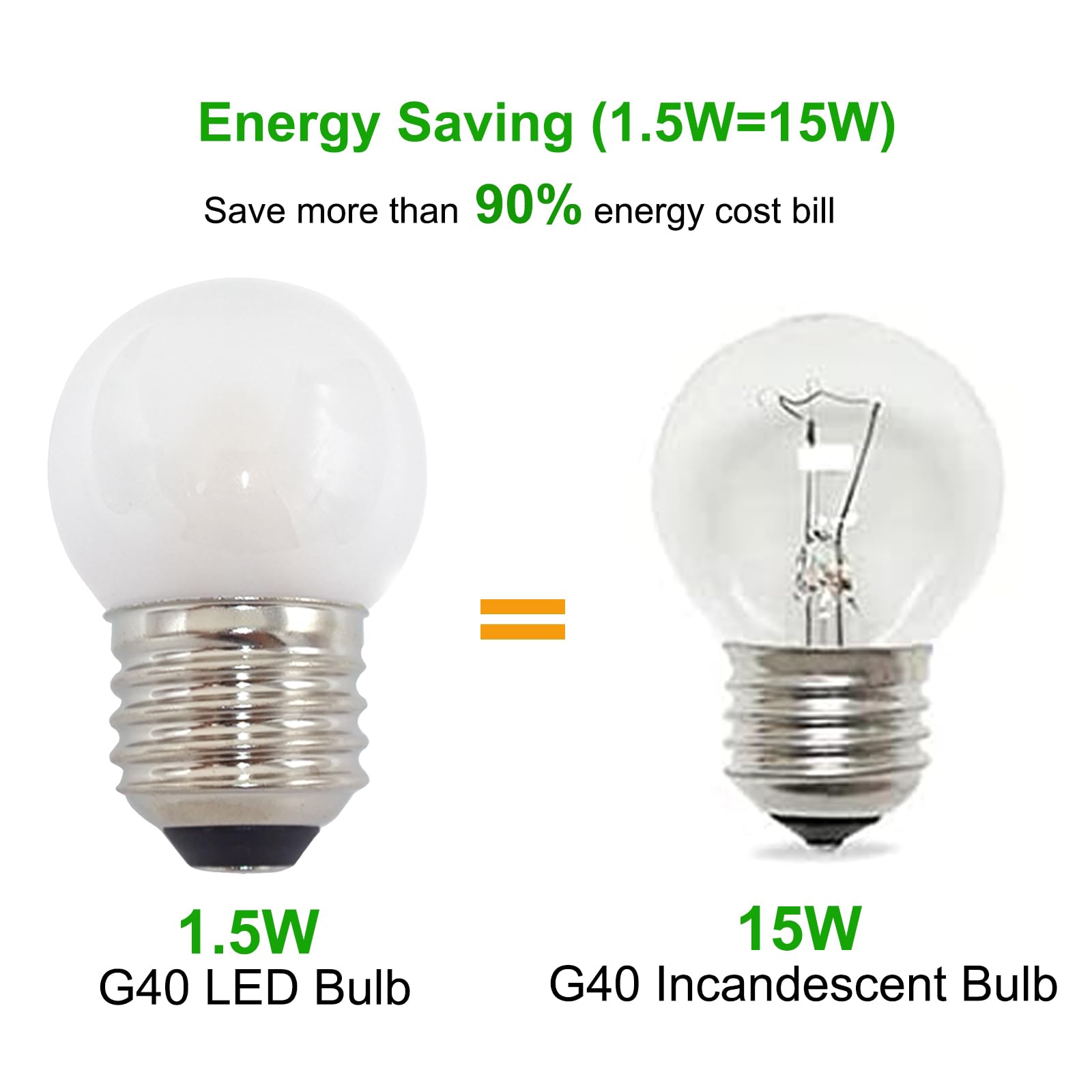 G40 1.5 Watt Low Wattage Led Bulb 15 Watt Equivalent,Standard E26 Base G14 Low Power Frosted Small Light Bulbs For Vanity Ceilin