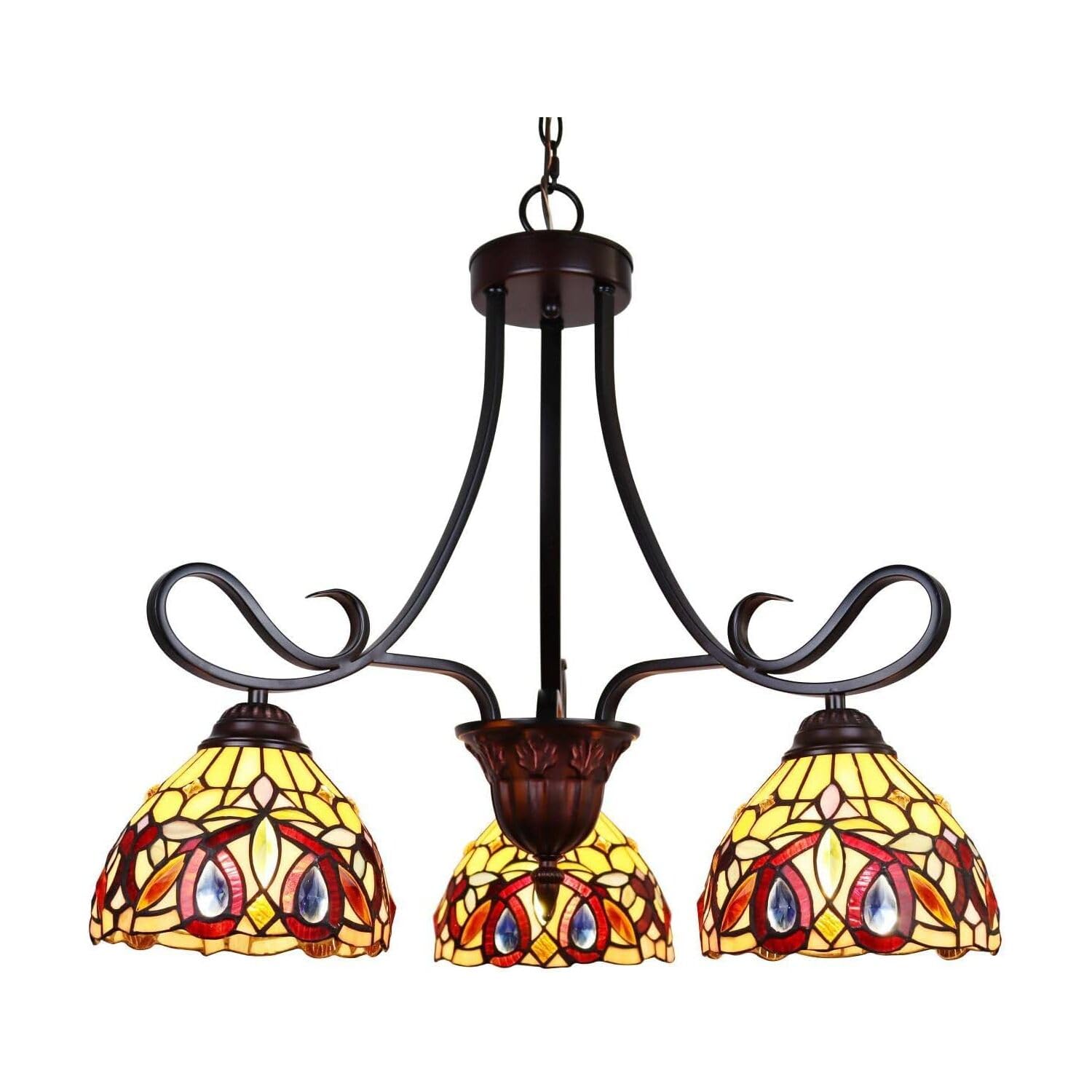 Chloe Lighting Mini Chandelier, 3 Light, Victorian Tiffany-Style, 25" Wide, Multicolor, Dark Bronze Finish, Model CH33353VR25-DD3