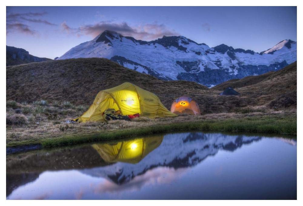 Campers read in tents lit by flashlight, Cascade Saddle, Mount Aspiring National Park, New Zealand-Paper Art-50''x34''
