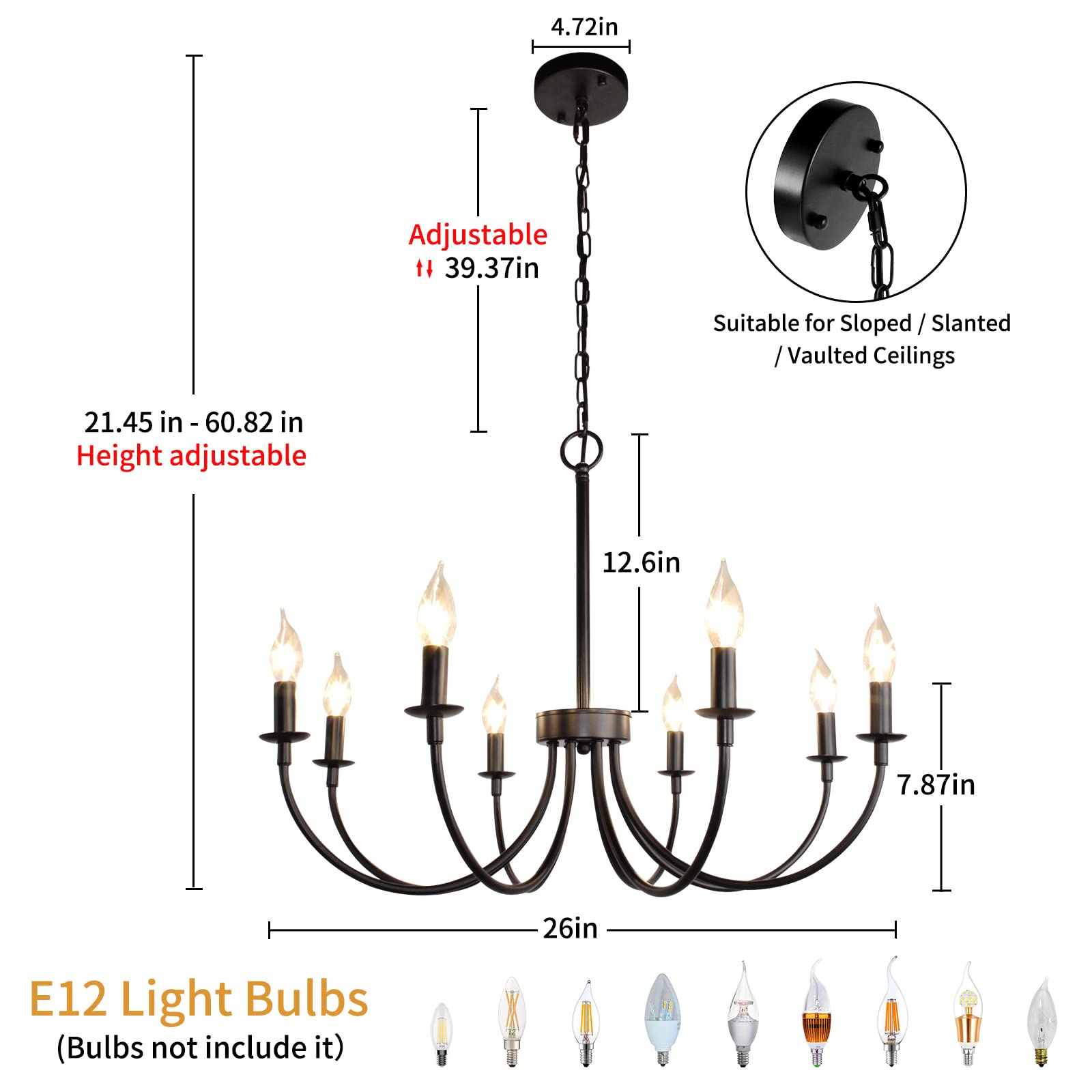 Rviezza Black Farmhouse Chandeliers, 8 Light Rustic Iron Chandeliers, Classic Candle Ceiling Hanging Pendant Light Fixture For Living Room, Kitchen Island, Foyer, Dining Room Lighting Fixtures