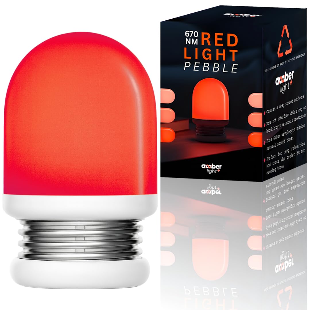 Amber Light + Red Light Pebble, 670nm Wavelength, Rechargeable Sleep Aid Lamp, 2.4x3.5 Inch, Deep Sunset Ambience, 1000mAh Batte