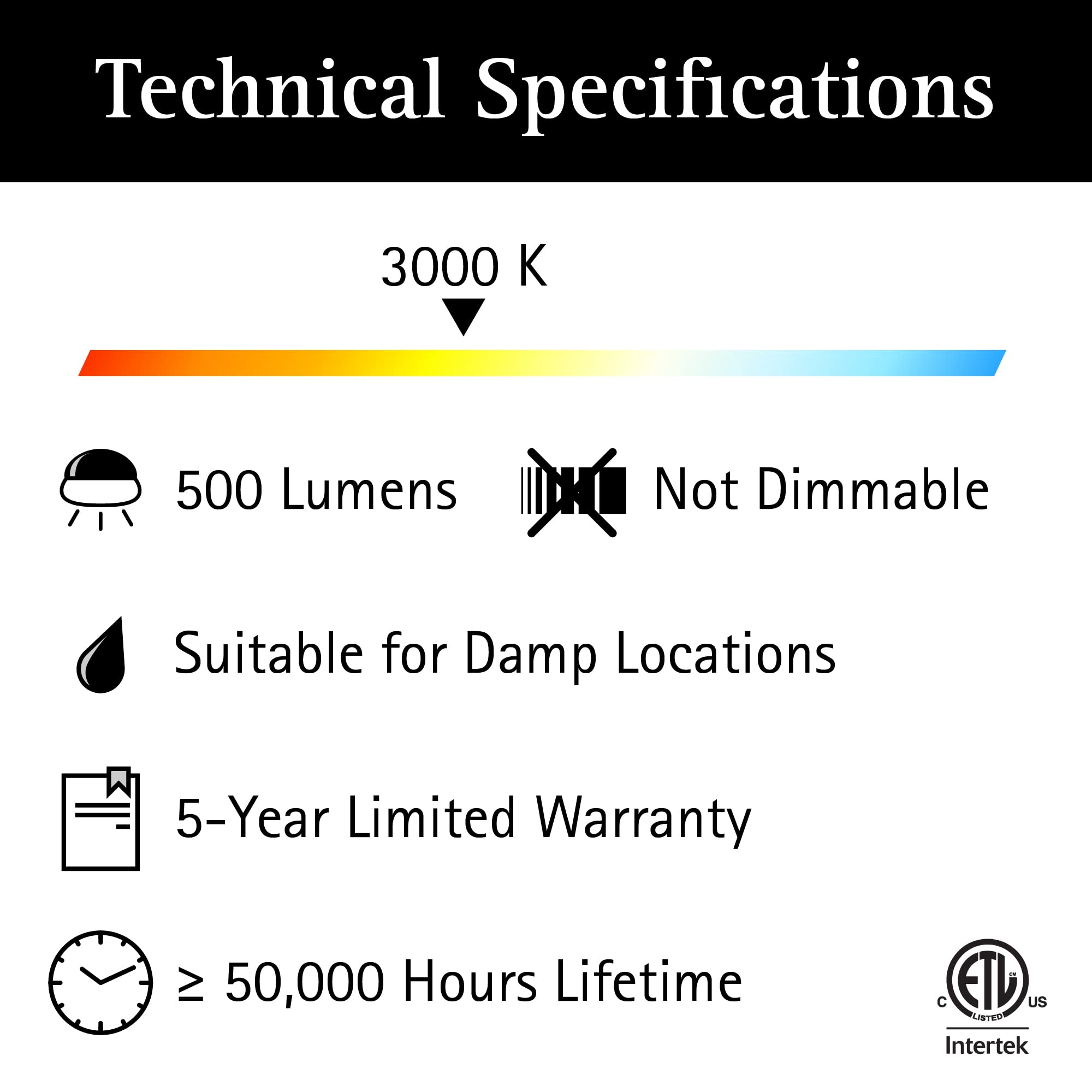 Ultralux Utility LED Glass Flush Mount Light Fixture - 500 Lumens, 3000K, Brushed Gold, 6-Pack