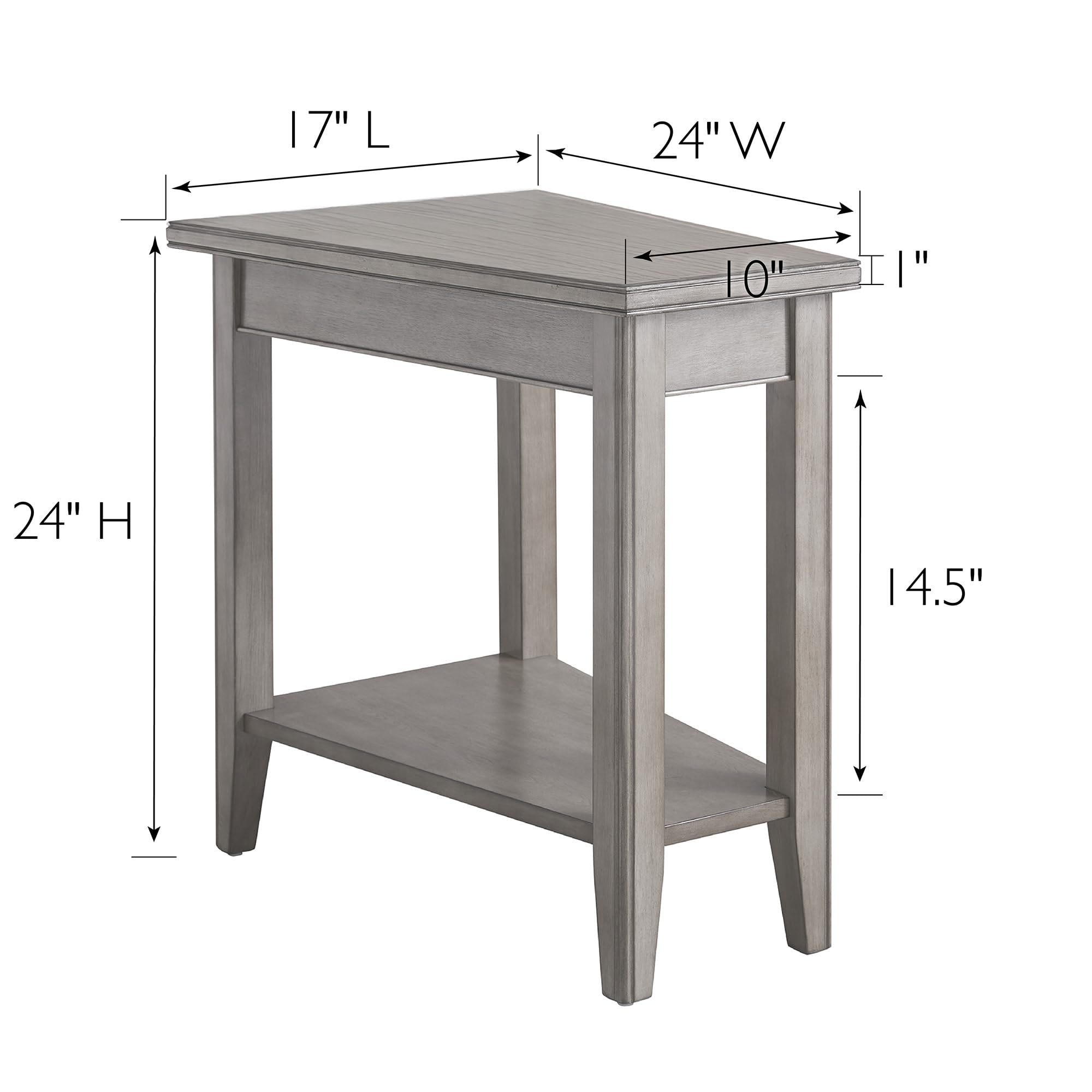 Laurent Recliner Wedge End Side Table With Shelf, Solid Wood, Smoke Gray, Perfect For Living Rooms, Bedrooms, And Small Spaces -