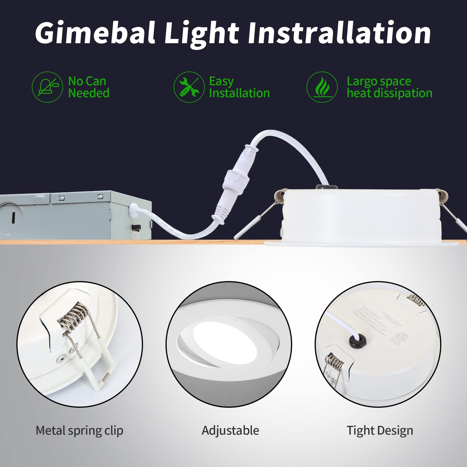 KnLnny Ware 4 Inch Adjustable Eyeball Gimbal LED Recessed Lights, 10 Pack, White Trim, 9W 750LM, 5 CCT Selectable, ET