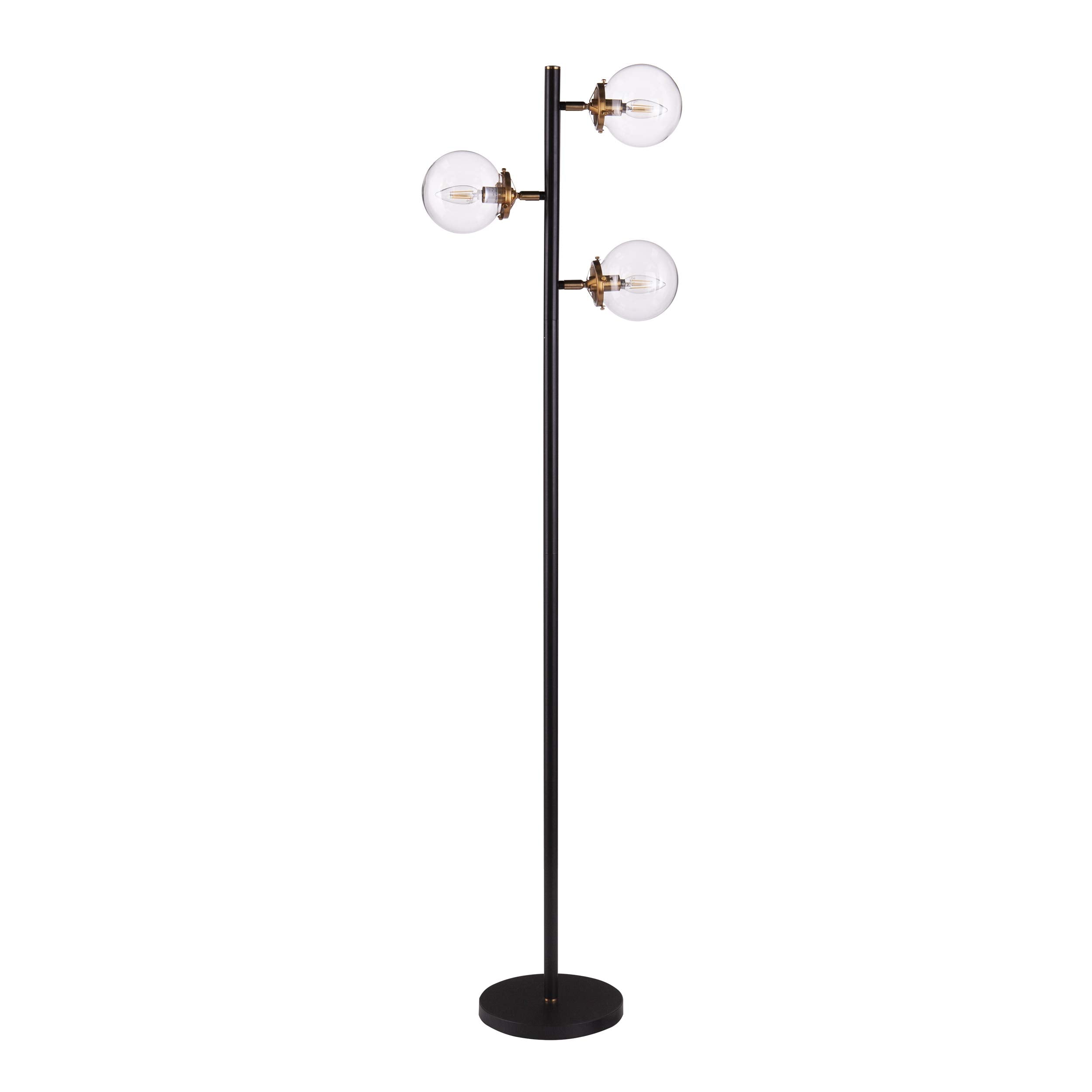 Sei Furniture Contemporary 3-Globe Floor Lamp In Black, Gold & Clear Glass