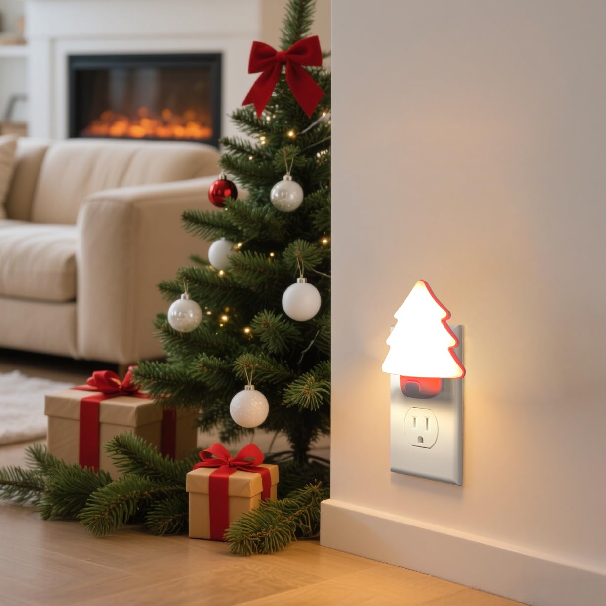 Led Night Light Christmas Tree Lights Plug Into Wall [2 Pack] With Manual On-Off Dimmable Nightlights Soft Warm/White Wall Art For Home Decor Bathroom Hallway Bedroom Kids Room Apartment