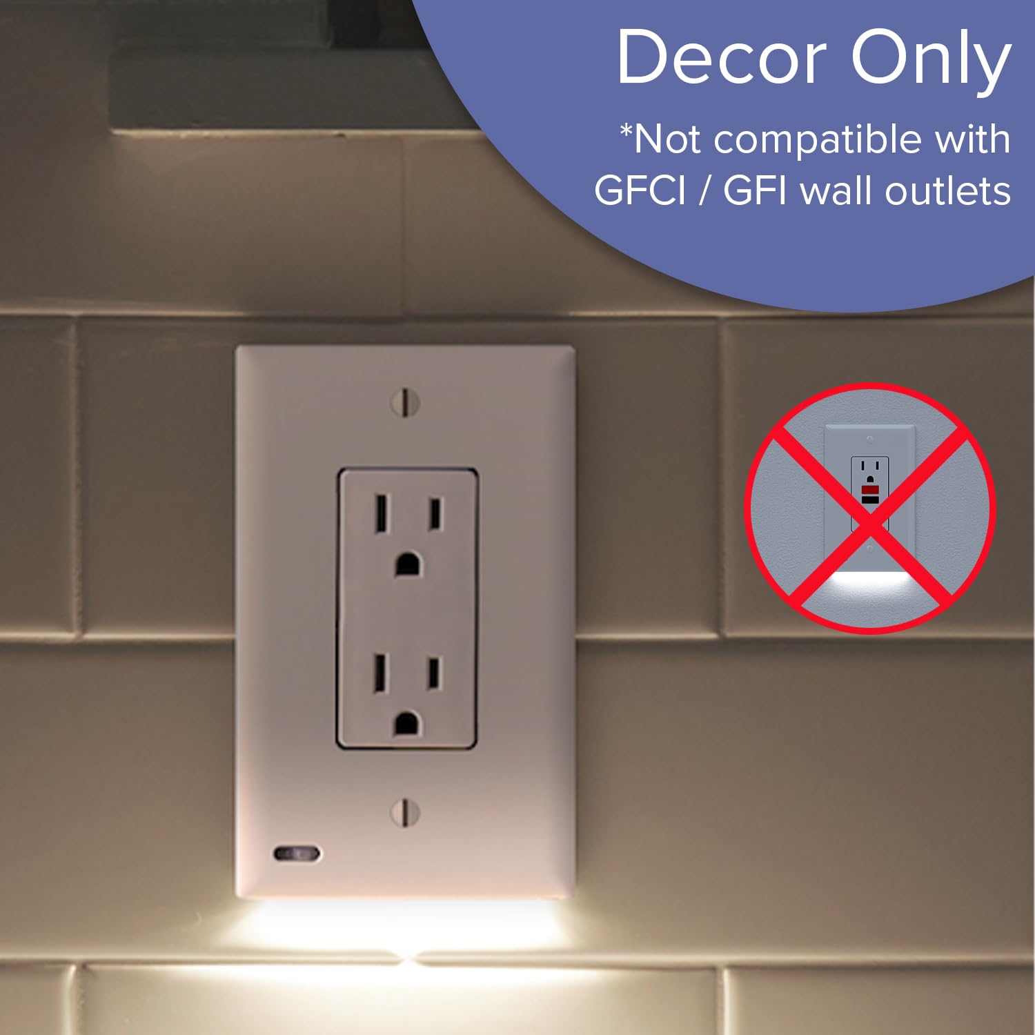 Single - Snappower Guidelight For Outlets [For Standard Decor, Not Gfci Outlets] - Night Light - Electrical Outlet Wall Plate With Led Night Lights - Automatic On/Off Sensor - (Decor, Ivory)