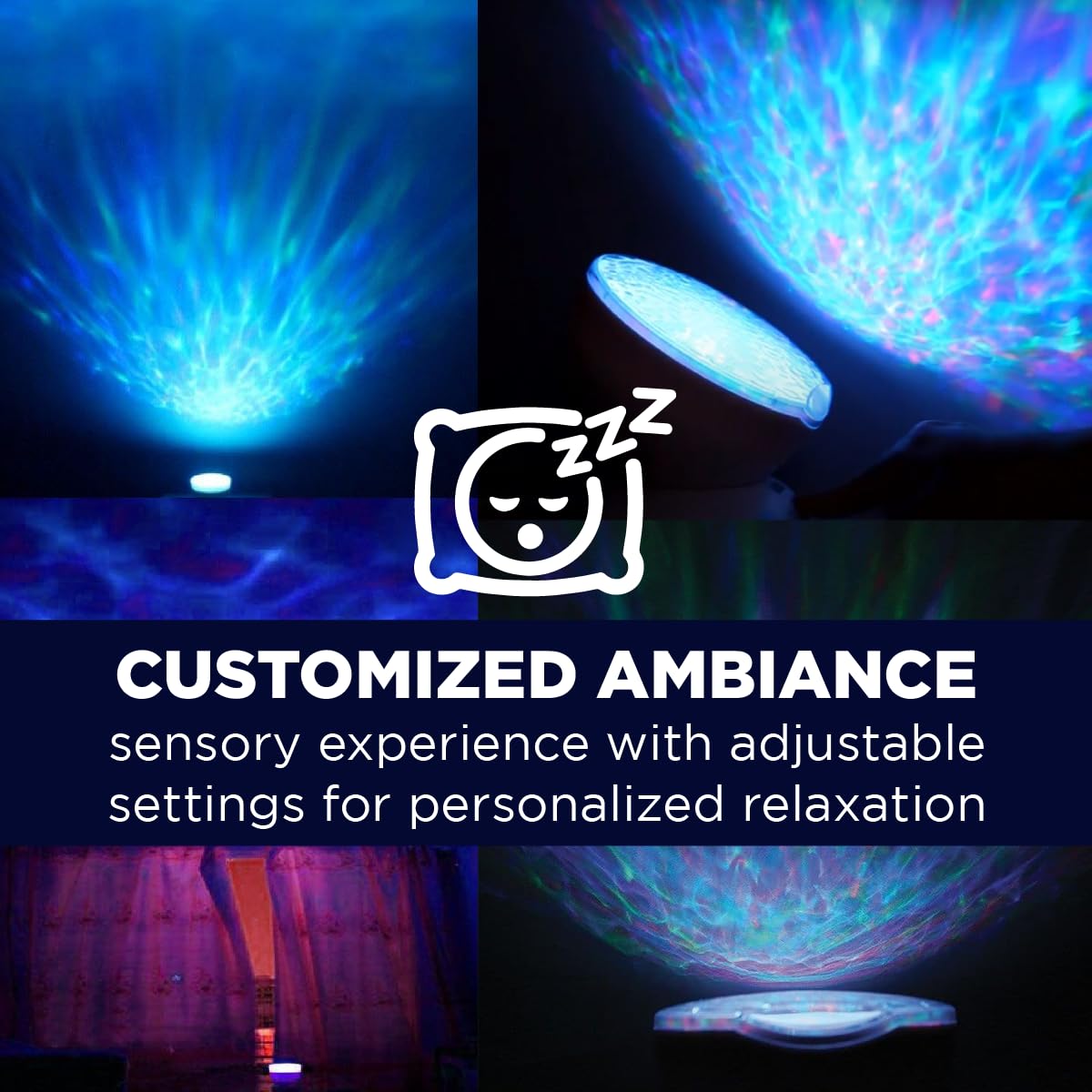 Bright Autism Calming Sea Lamp - Night Light Projector, 7 Light Modes, Color Changing, Black